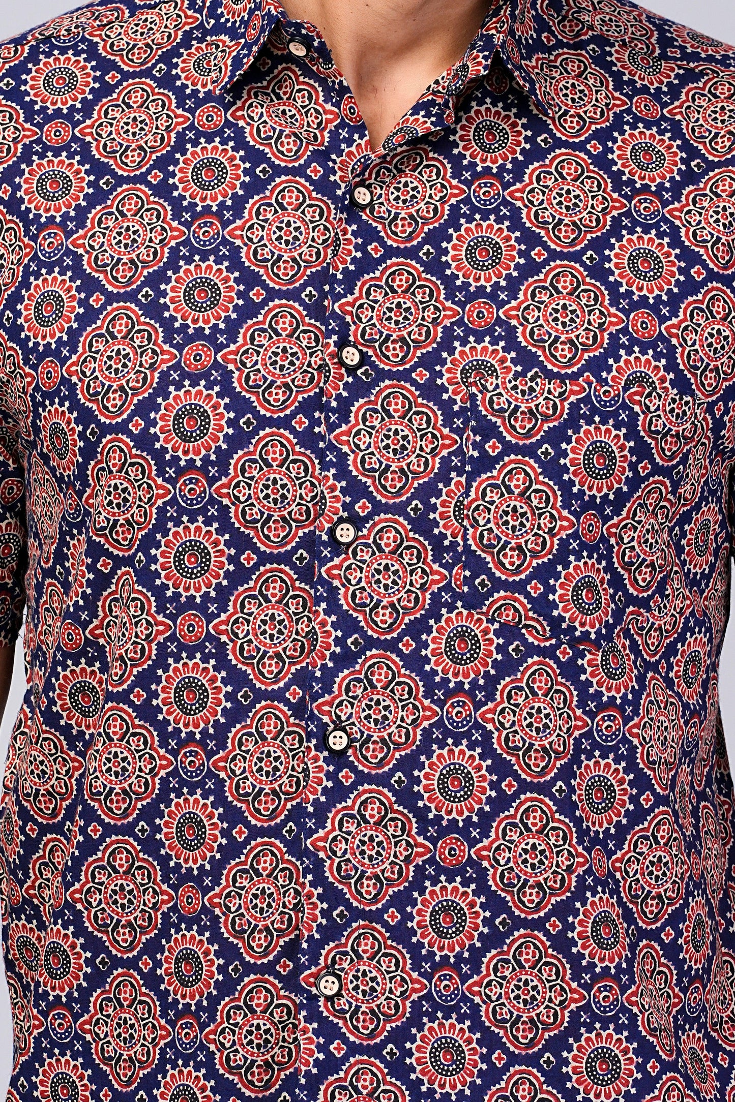 Men's Ethnic Ajrakh Printed Half-Sleeves shirts