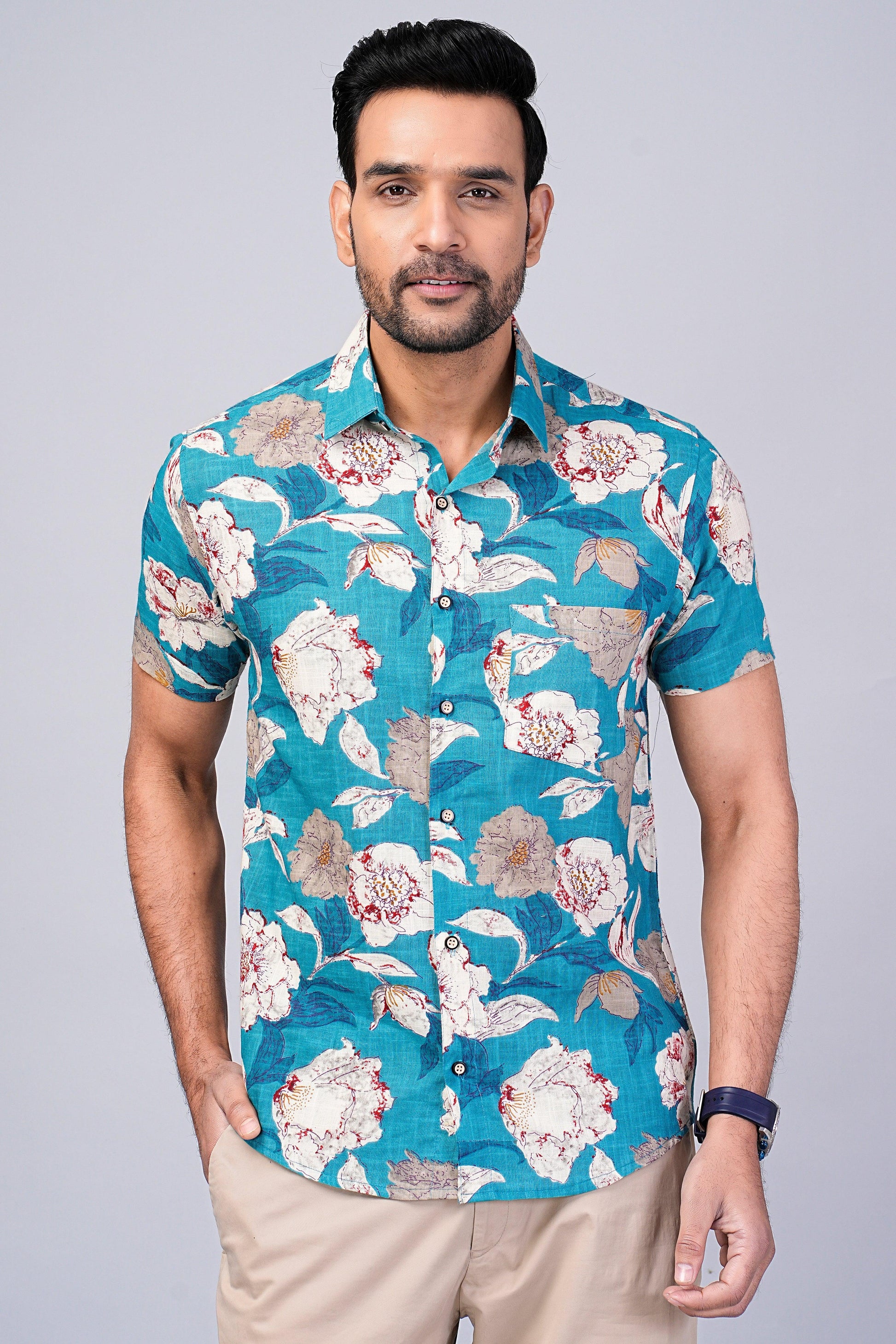 Men's Floral Printed Half-Sleeves shirts 38 - Main Image