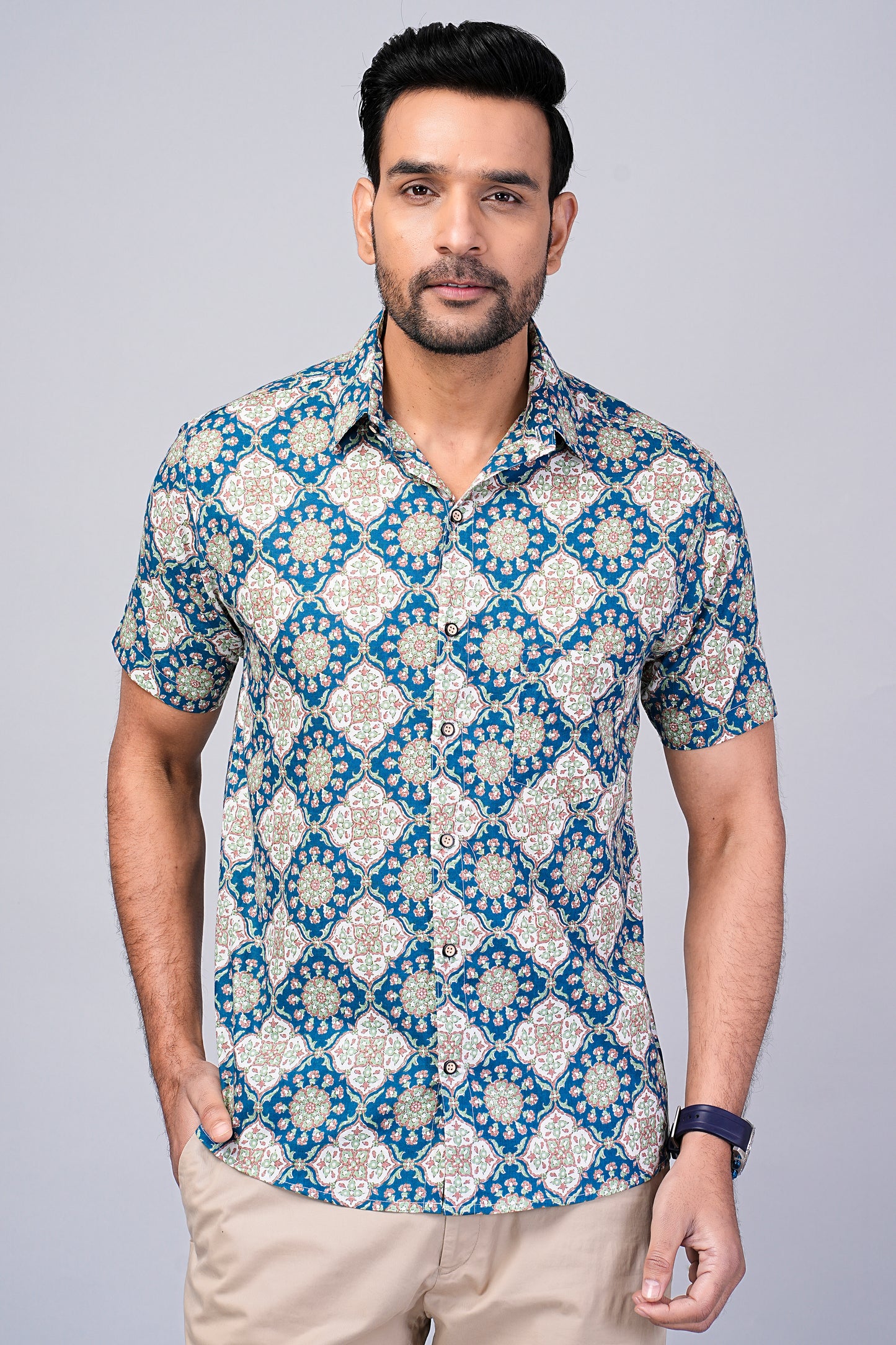 Men's Ethnic Work Printed Half-Sleeves shirts
