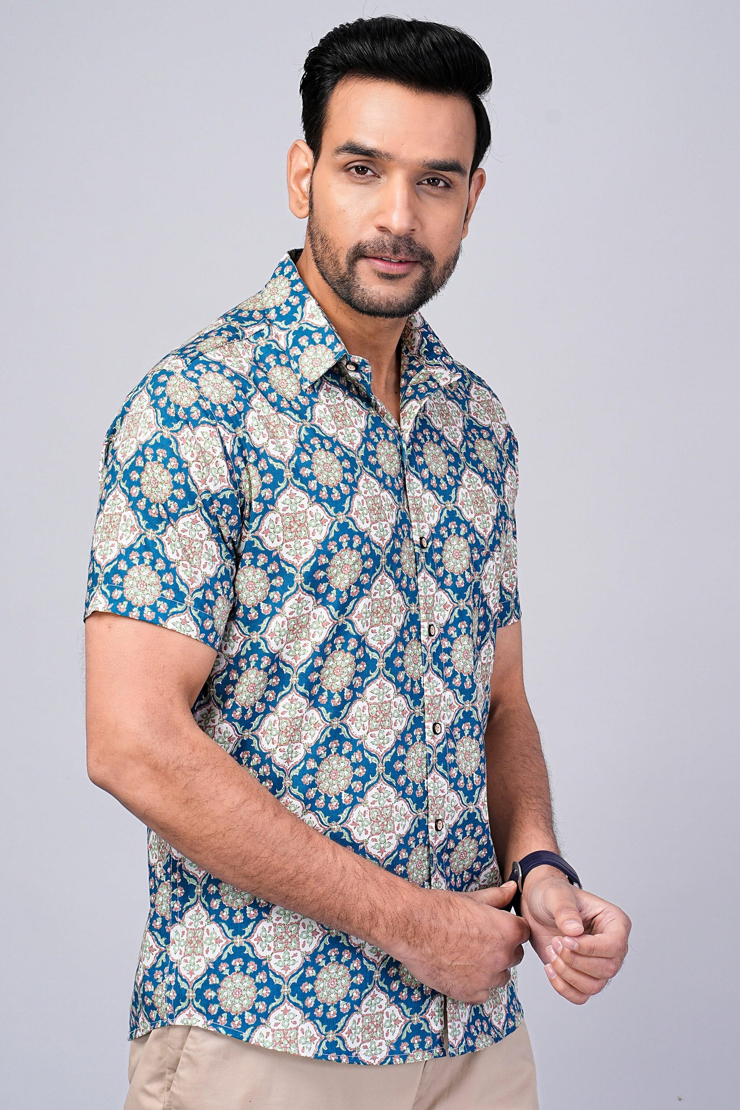 Men's Ethnic Ajrakh Printed Half-Sleeves shirts