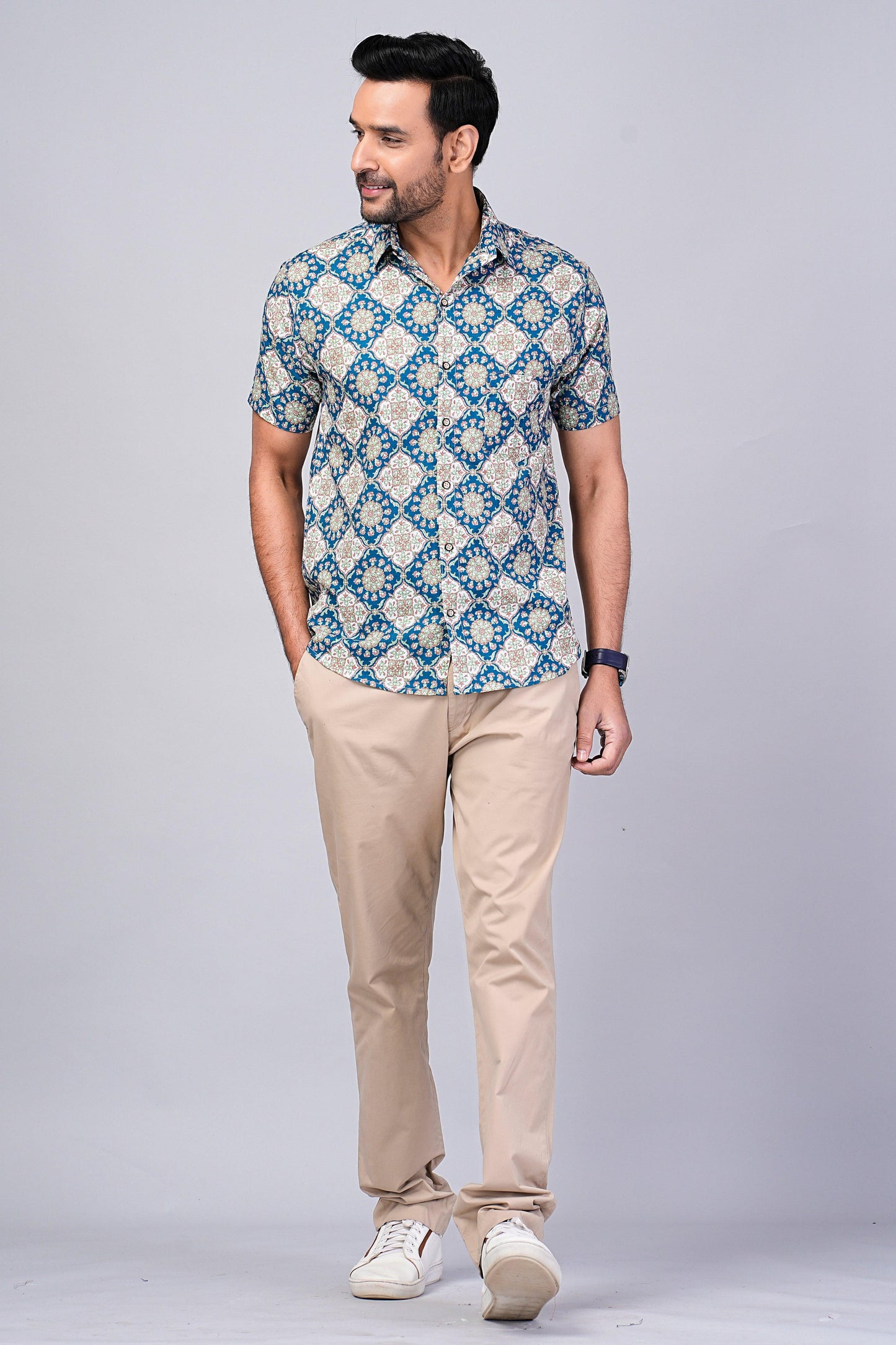 Men's Ethnic Ajrakh Printed Half-Sleeves shirts