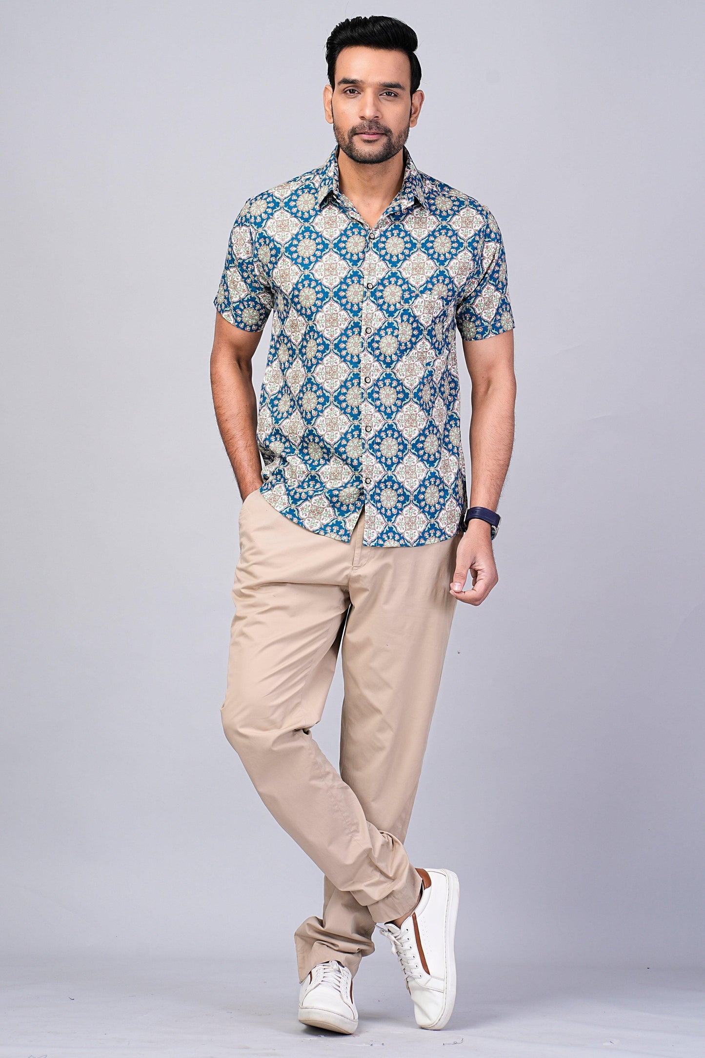Men's Ethnic Ajrakh Printed Half-Sleeves shirts