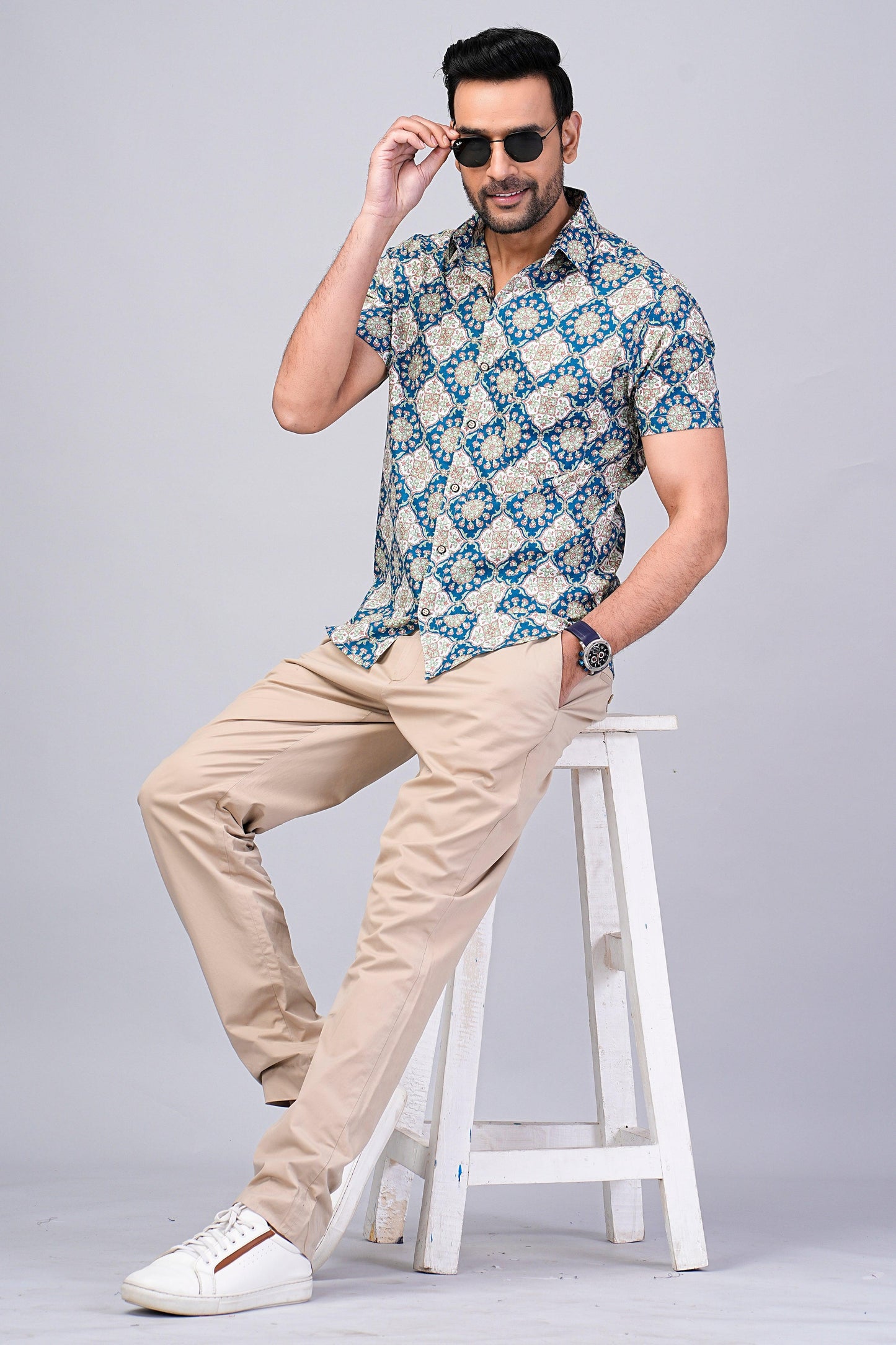 Men's Ethnic Ajrakh Printed Half-Sleeves shirts