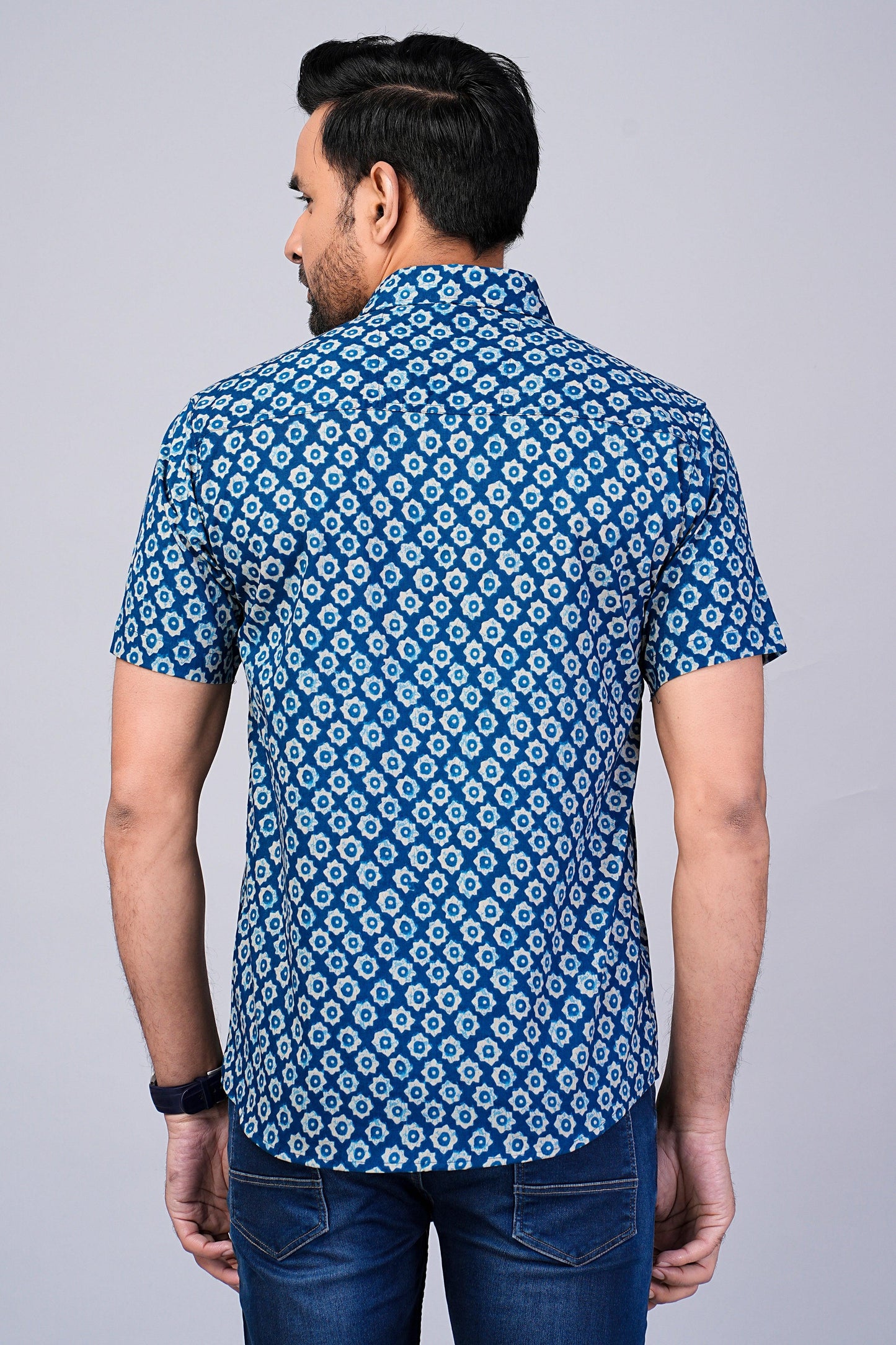 Men's Ethnic Indigo Printed Half-Sleeves shirts