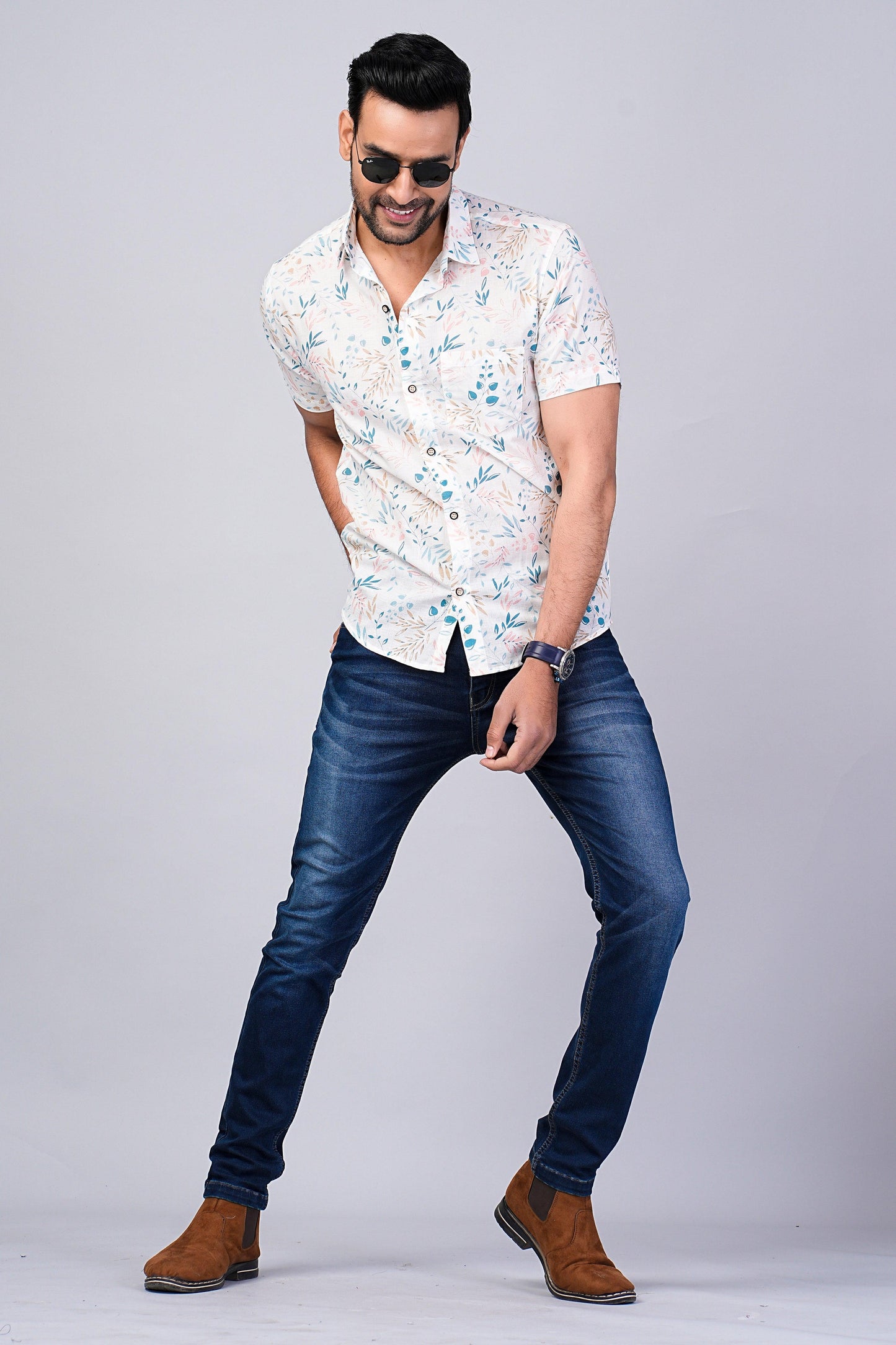 Men's Ethnic Leaf Printed Half-Sleeves shirts