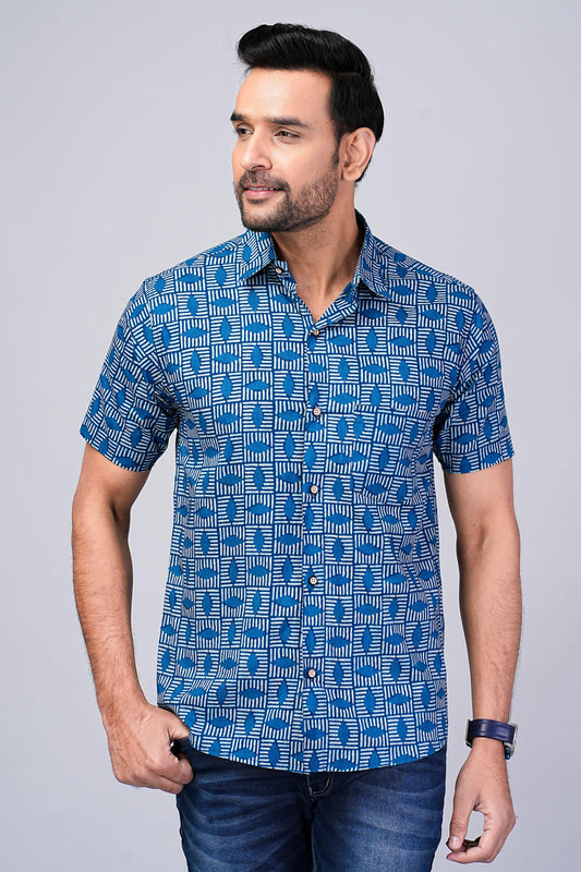 Men's Indigo Printed Half-Sleeves shirts