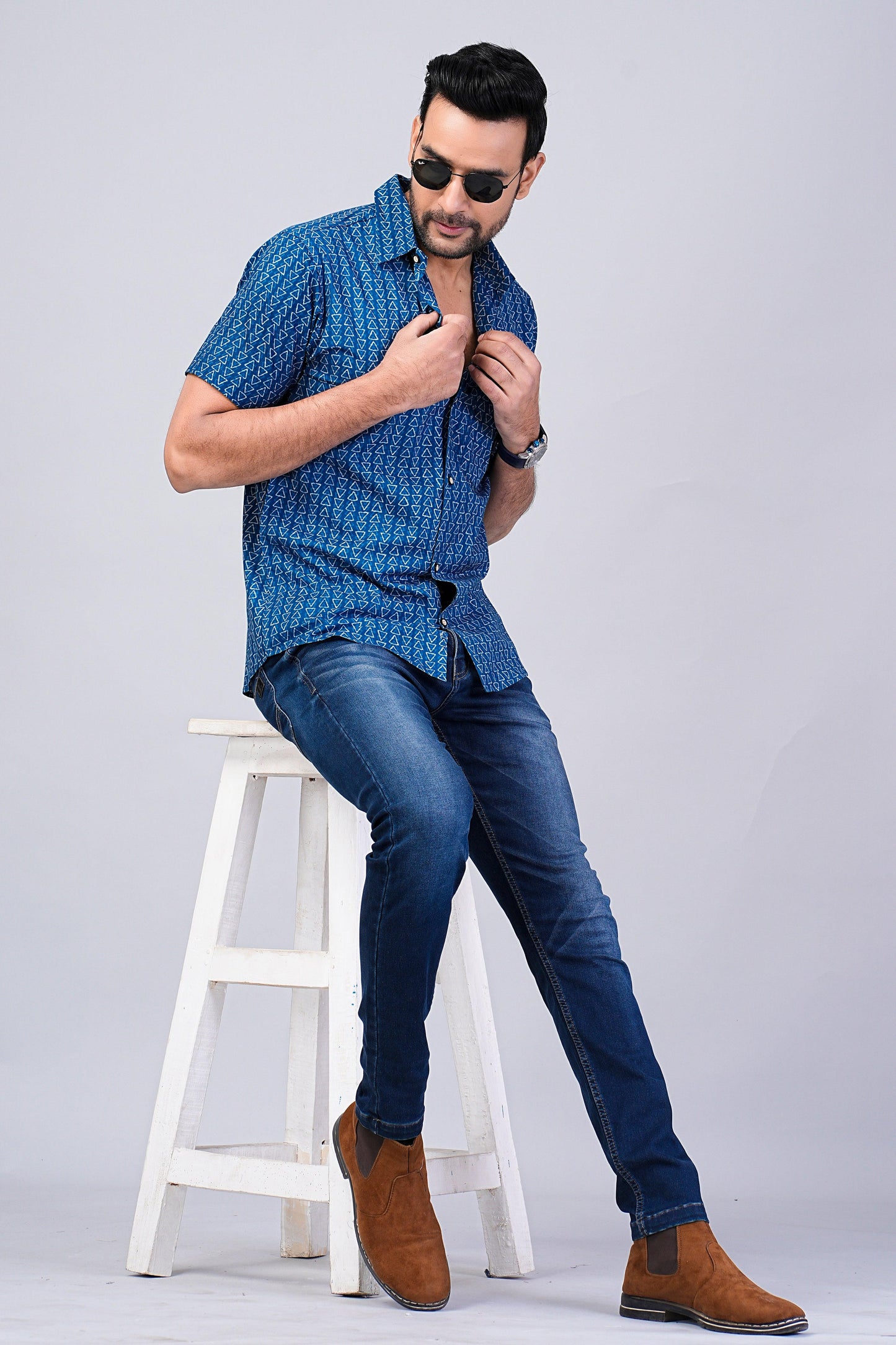 Men's Indigo Printed Half-Sleeves shirts