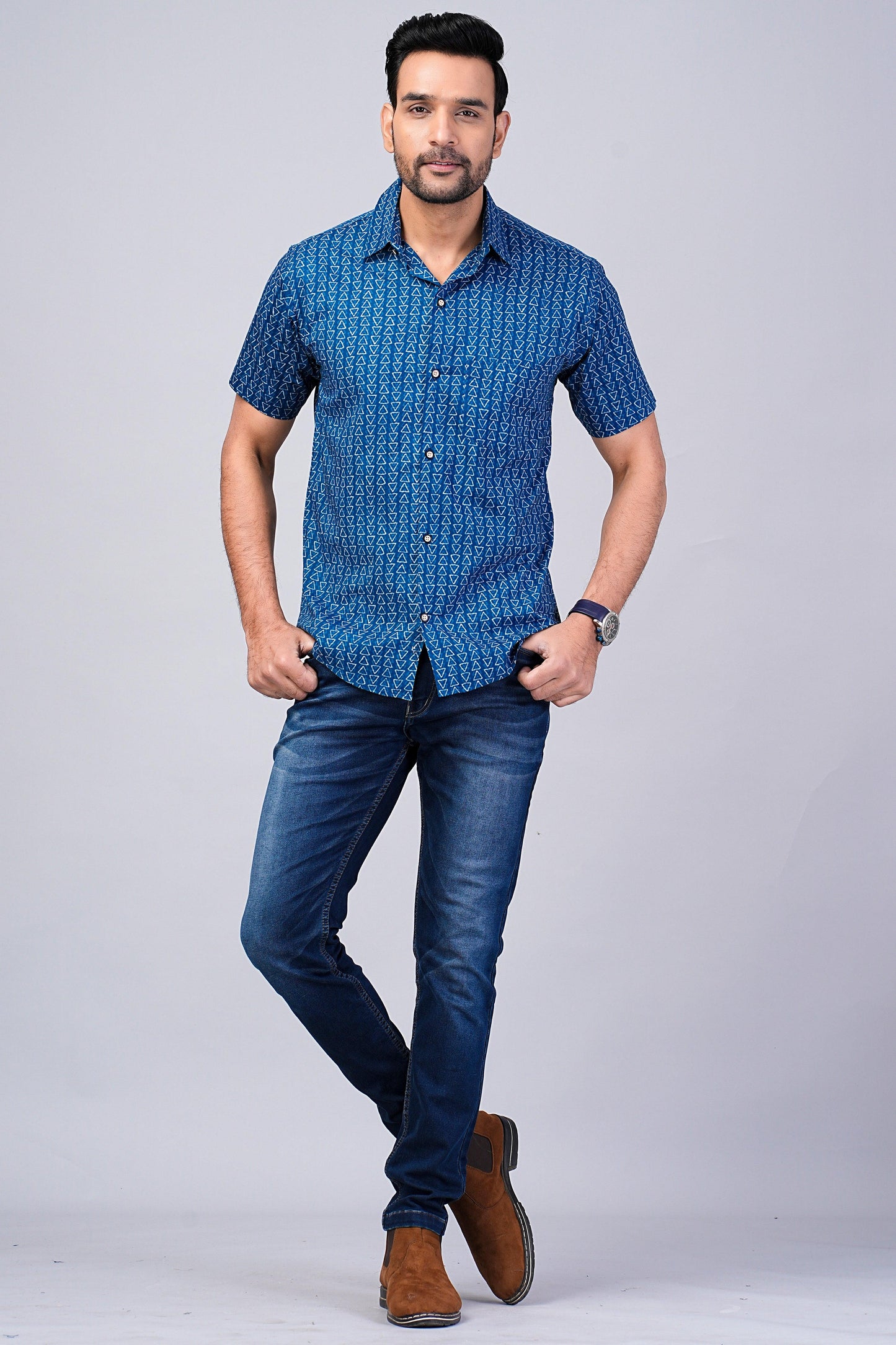 Men's Indigo Printed Half-Sleeves shirts