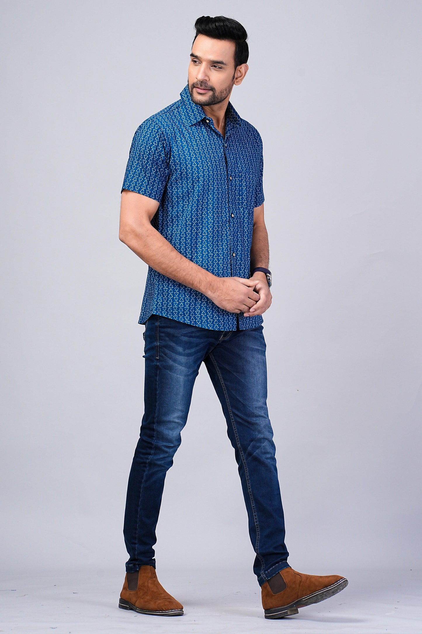 Men's Indigo Printed Half-Sleeves shirts