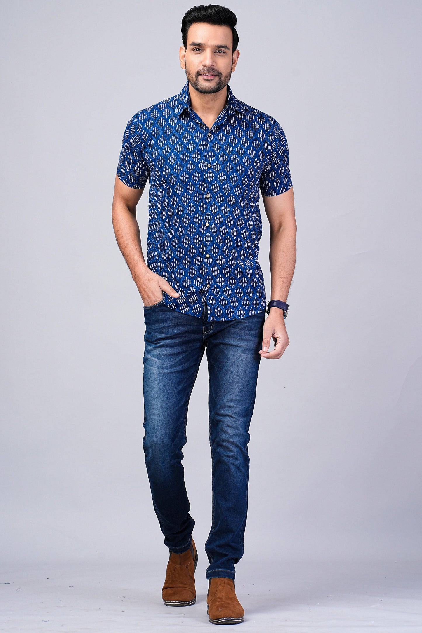 Men's Indigo Printed Half-Sleeves shirts