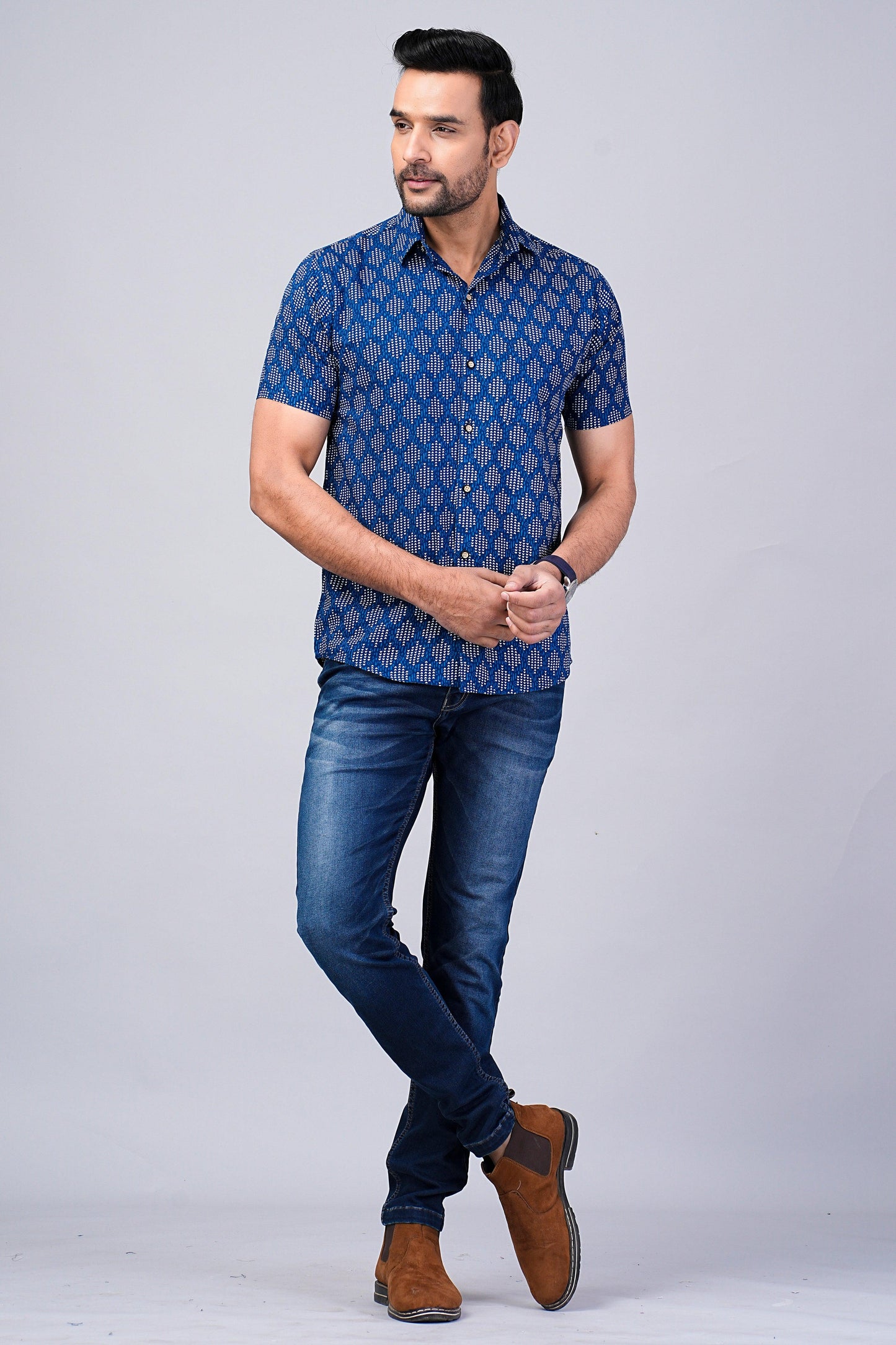 Men's Indigo Printed Half-Sleeves shirts