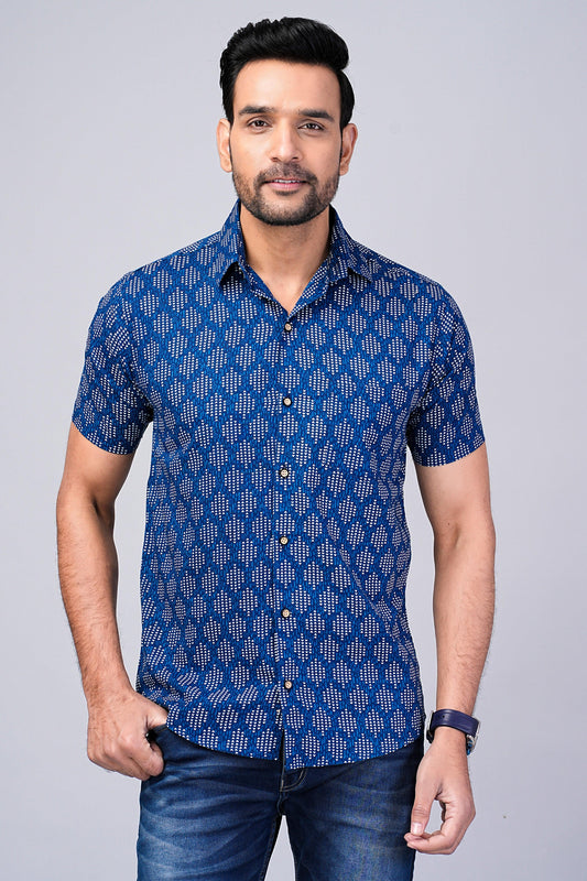 Men's Indigo Printed Half-Sleeves shirts