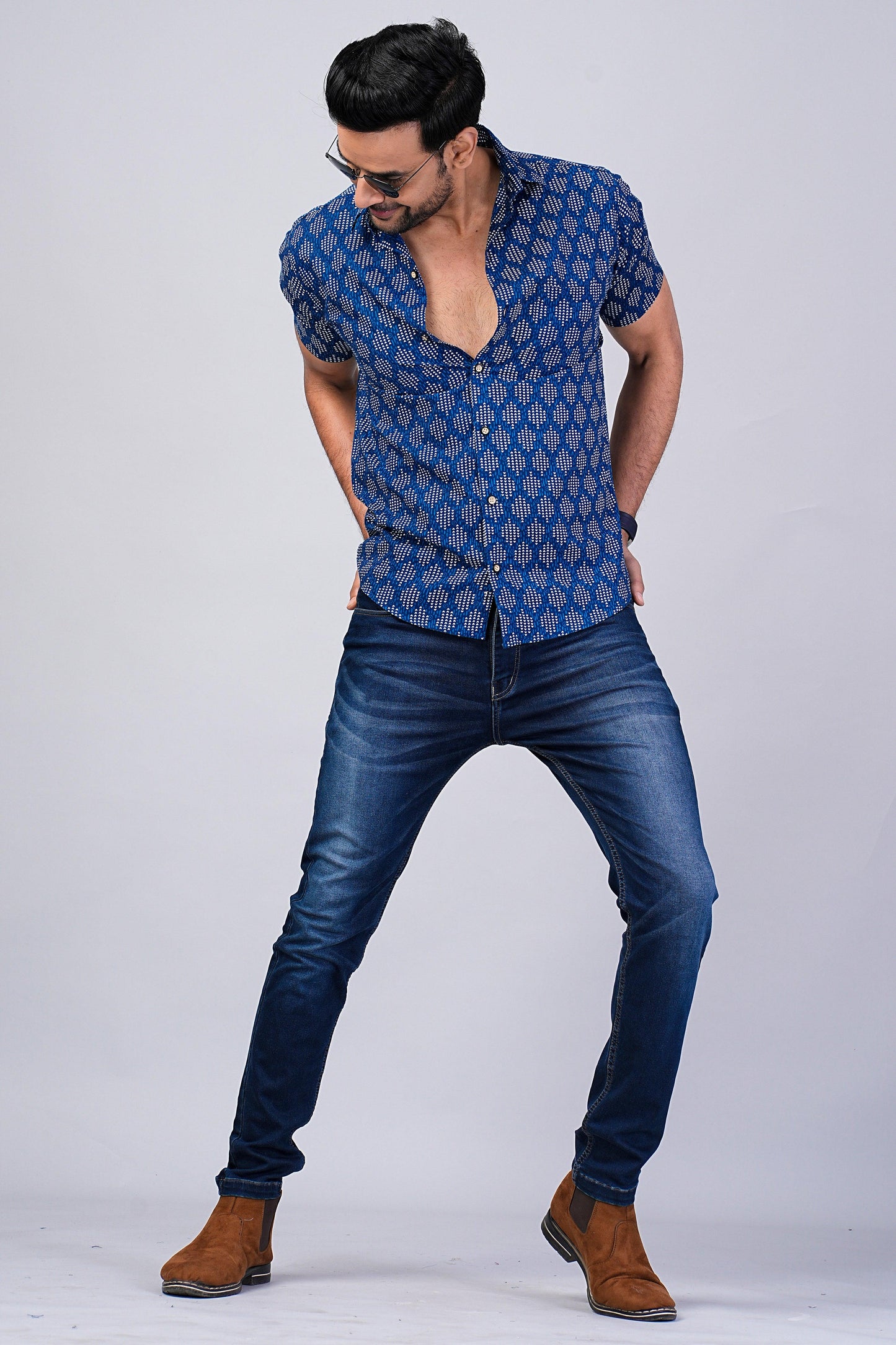 Men's Indigo Printed Half-Sleeves shirts