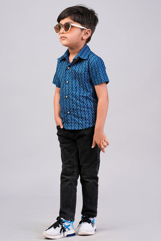 Boy's Indigo Printed Half-Sleeves Shirts