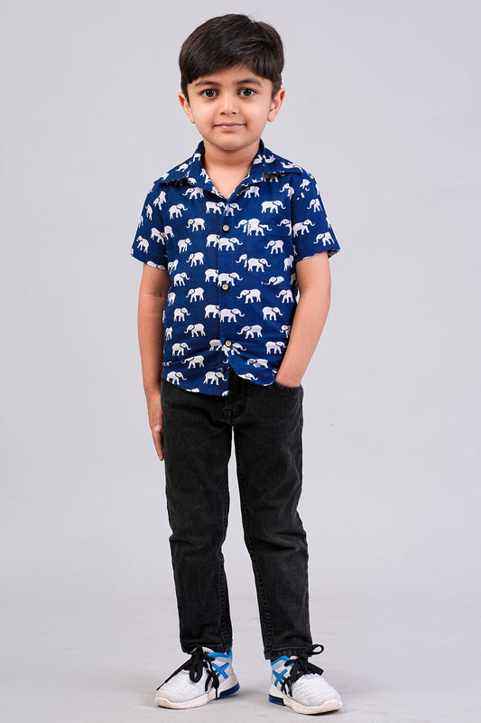 Boy's Elephant Printed Half-Sleeves Shirts
