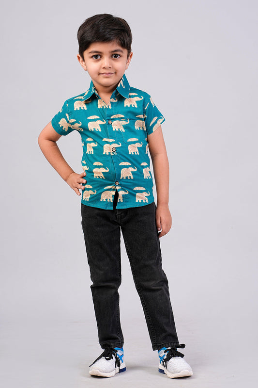 Boy's Elephant Printed Half-Sleeves Shirts
