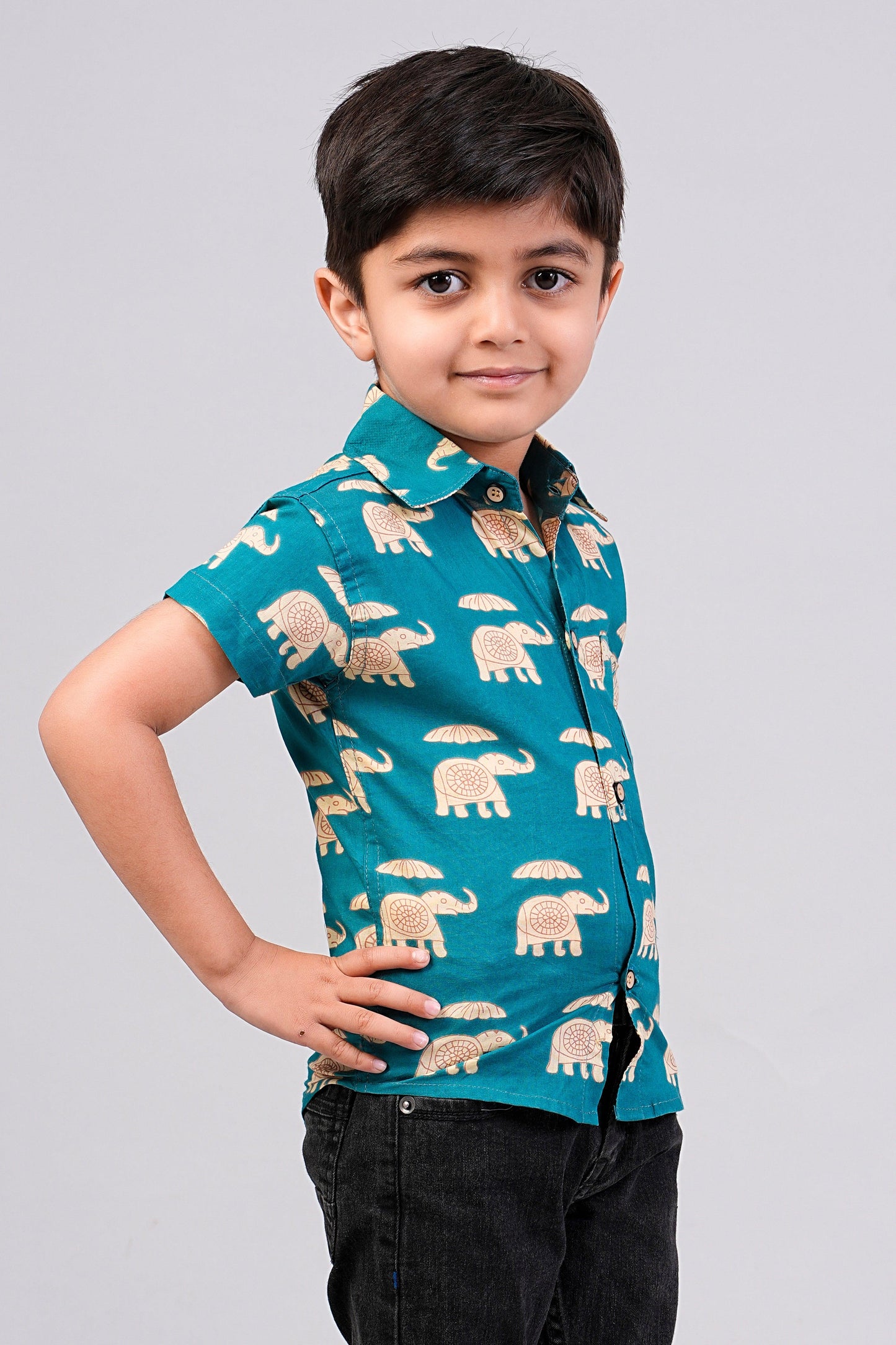 Boy's Elephant Printed Half-Sleeves Shirts