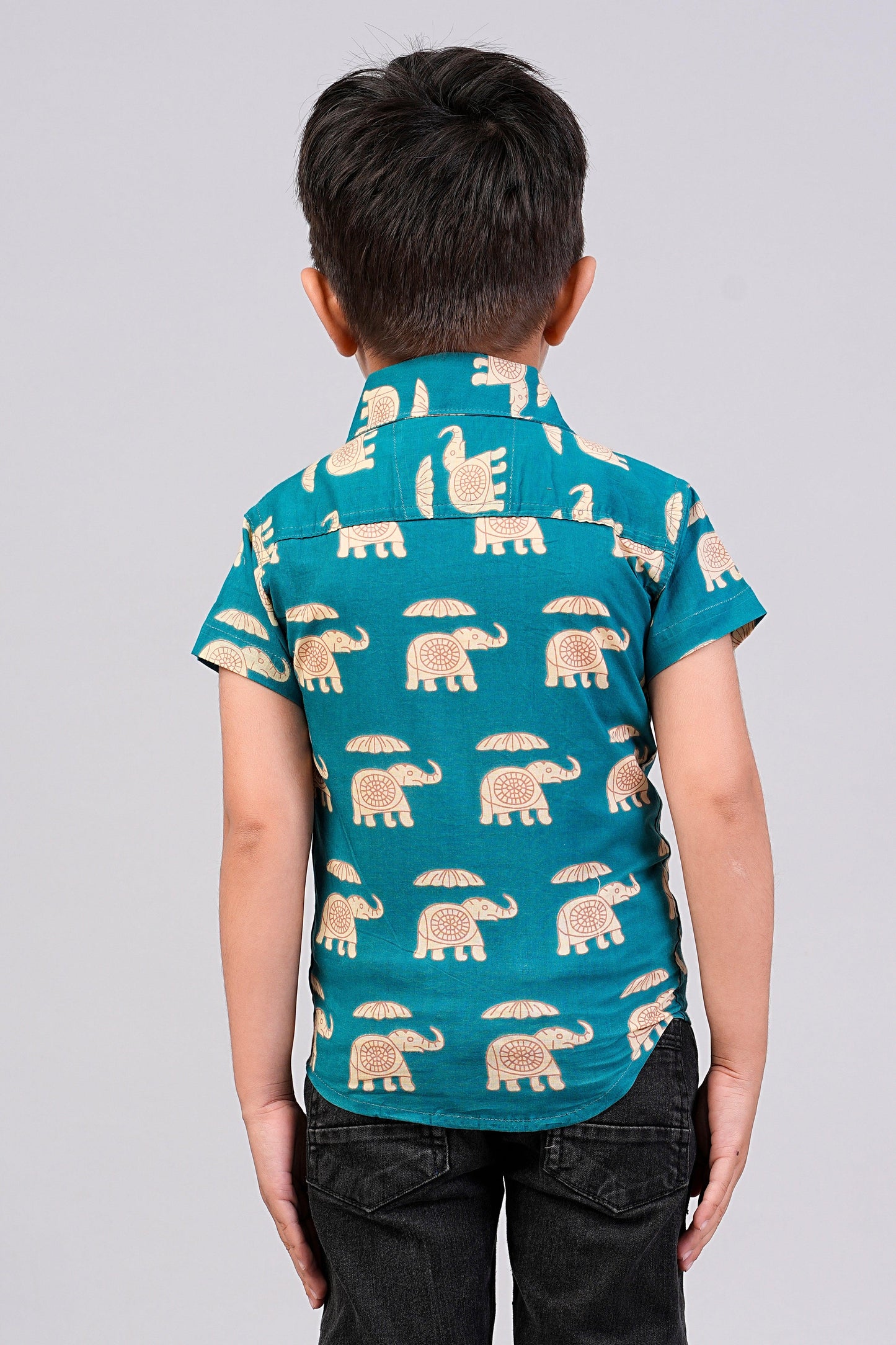 Boy's Elephant Printed Half-Sleeves Shirts