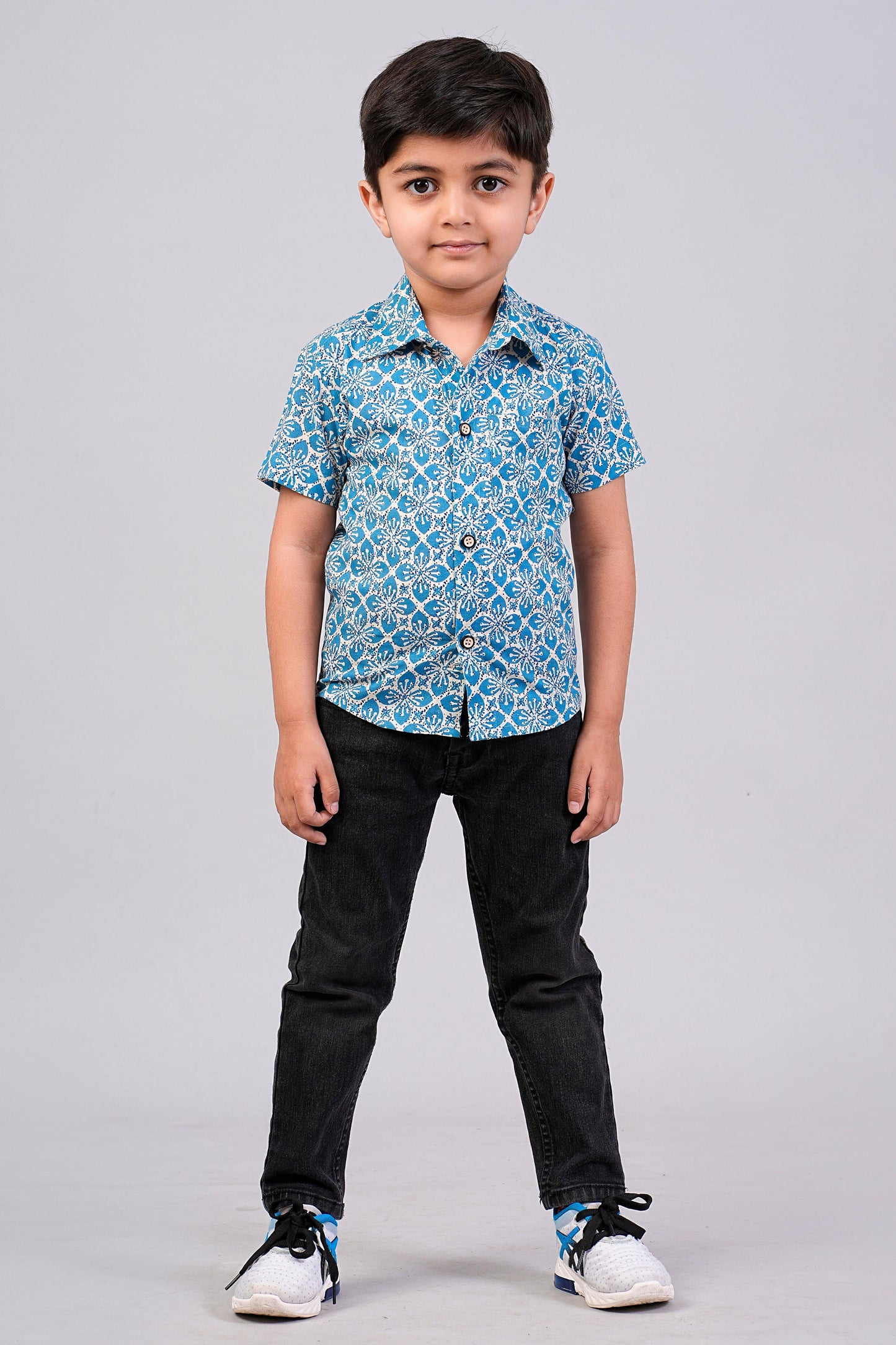Boy's Geometry Printed Half-Sleeves Shirts