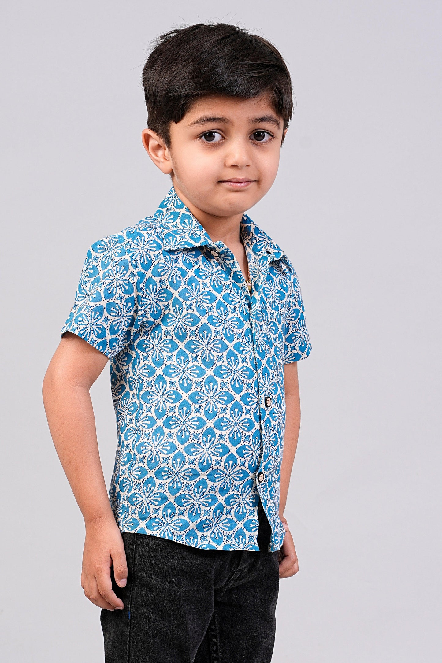 Boy's Geometry Printed Half-Sleeves Shirts