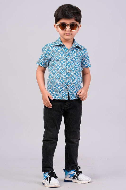 Boy's Geometry Printed Half-Sleeves Shirts