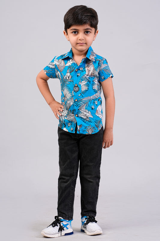 Boy's Ethnic Jungle Printed Half-Sleeves Shirts