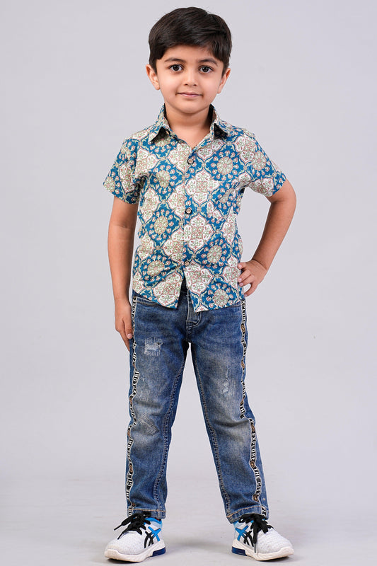 Boy's Ajrakh Printed Half-Sleeves Shirts