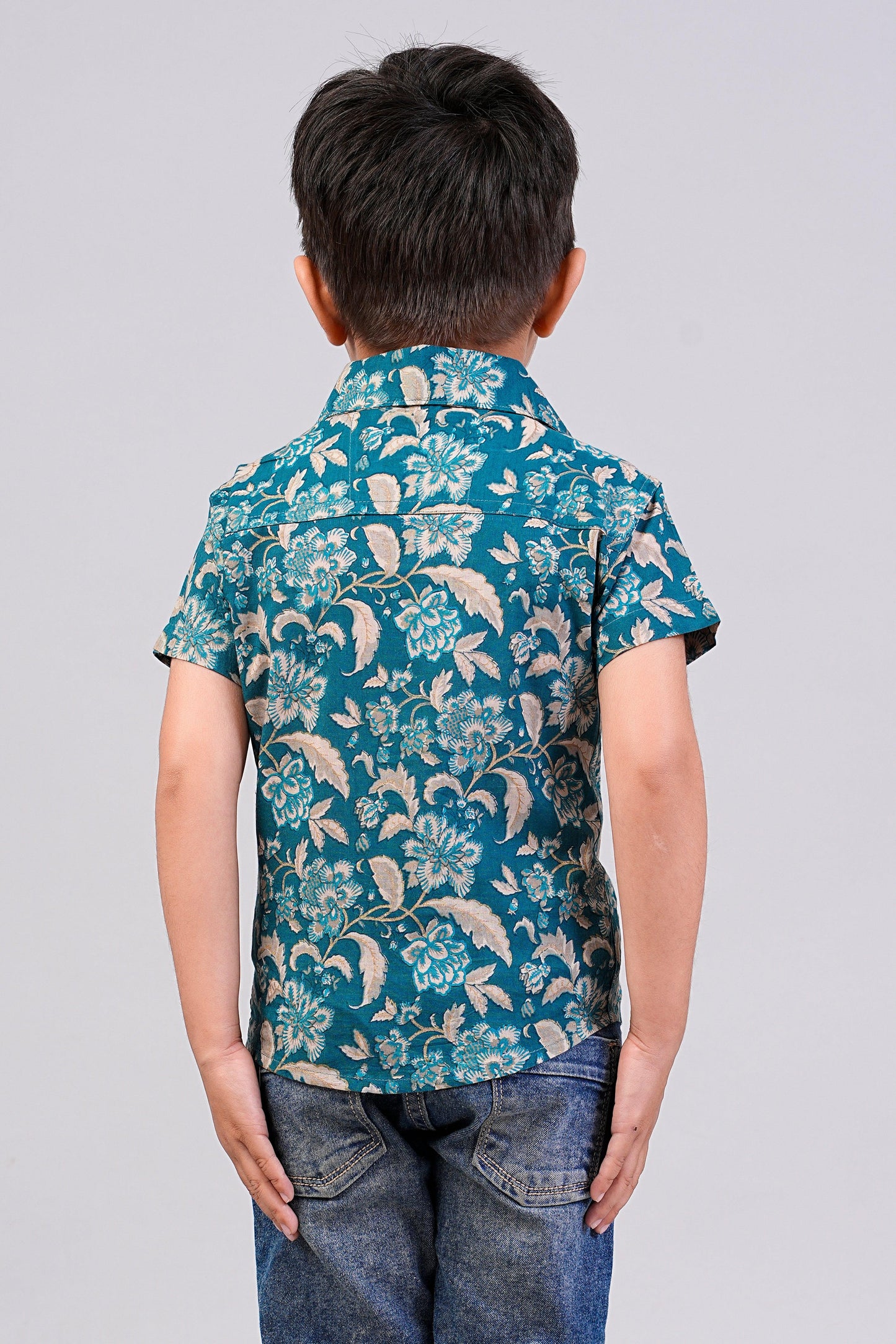 Boy's Floral Printed Half-Sleeves Shirts