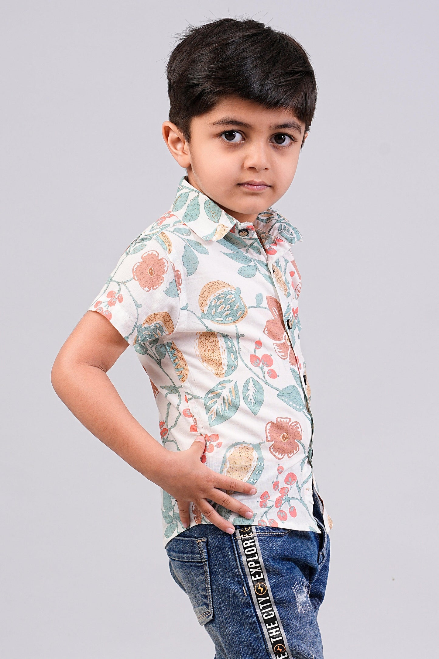 Boy's Multi Floral Printed Half-Sleeves Shirts
