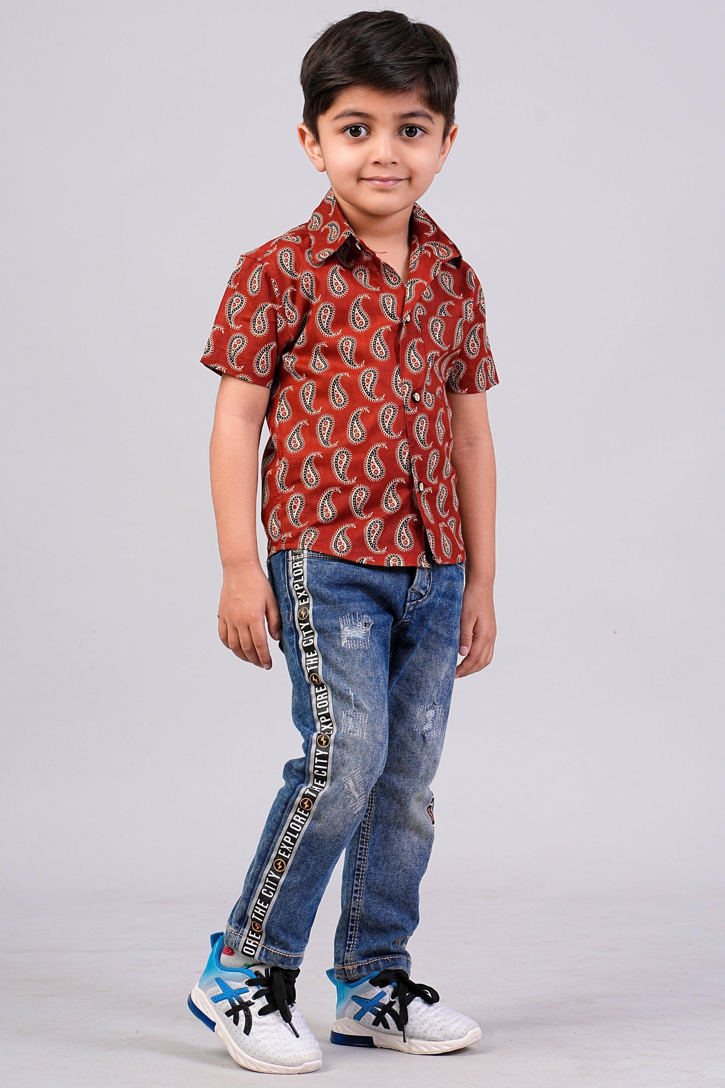 Boy's Red Paisley Printed Half-Sleeves Shirts