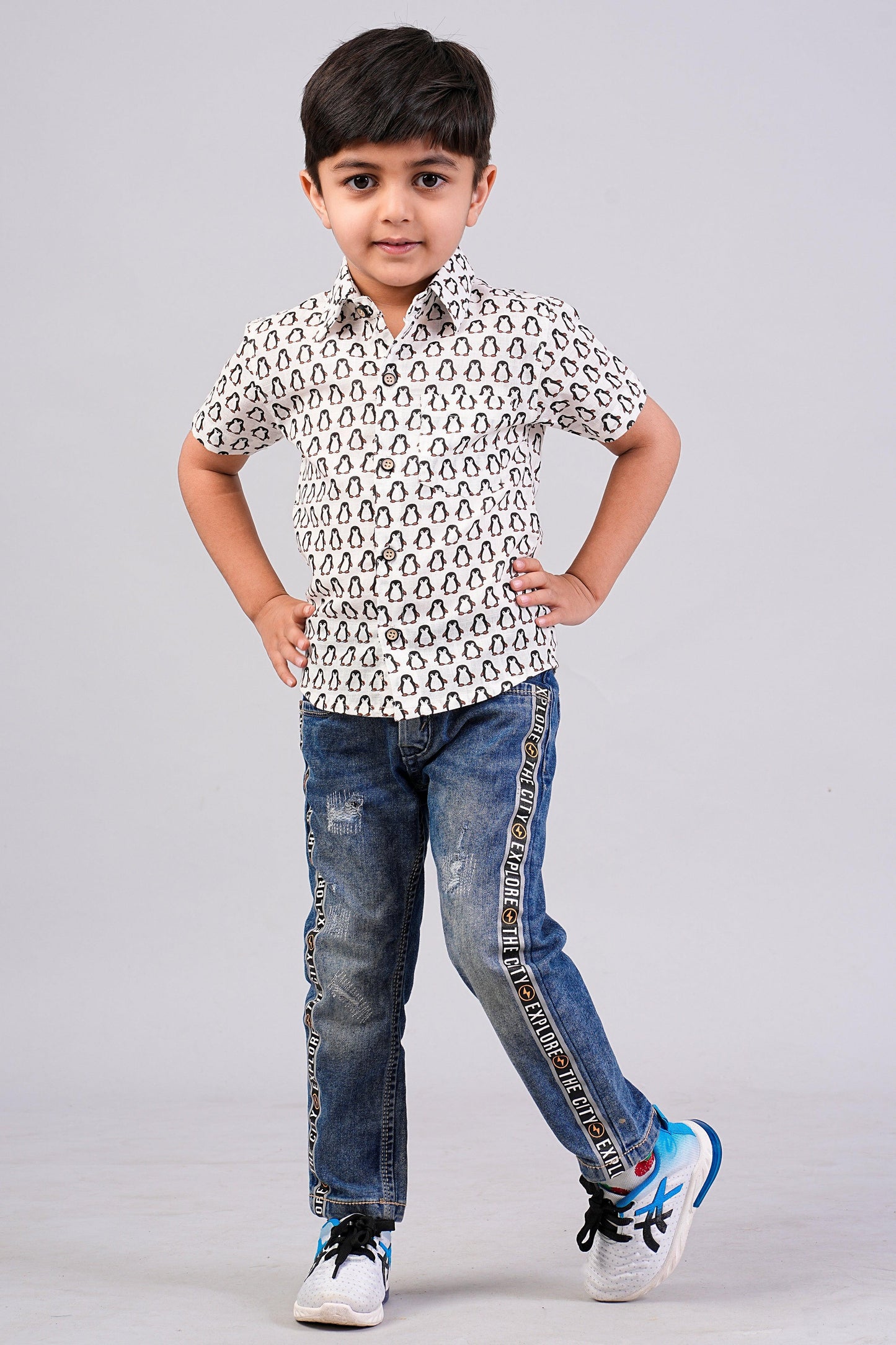 Boy's Black Penguin Printed Half-Sleeves Shirts