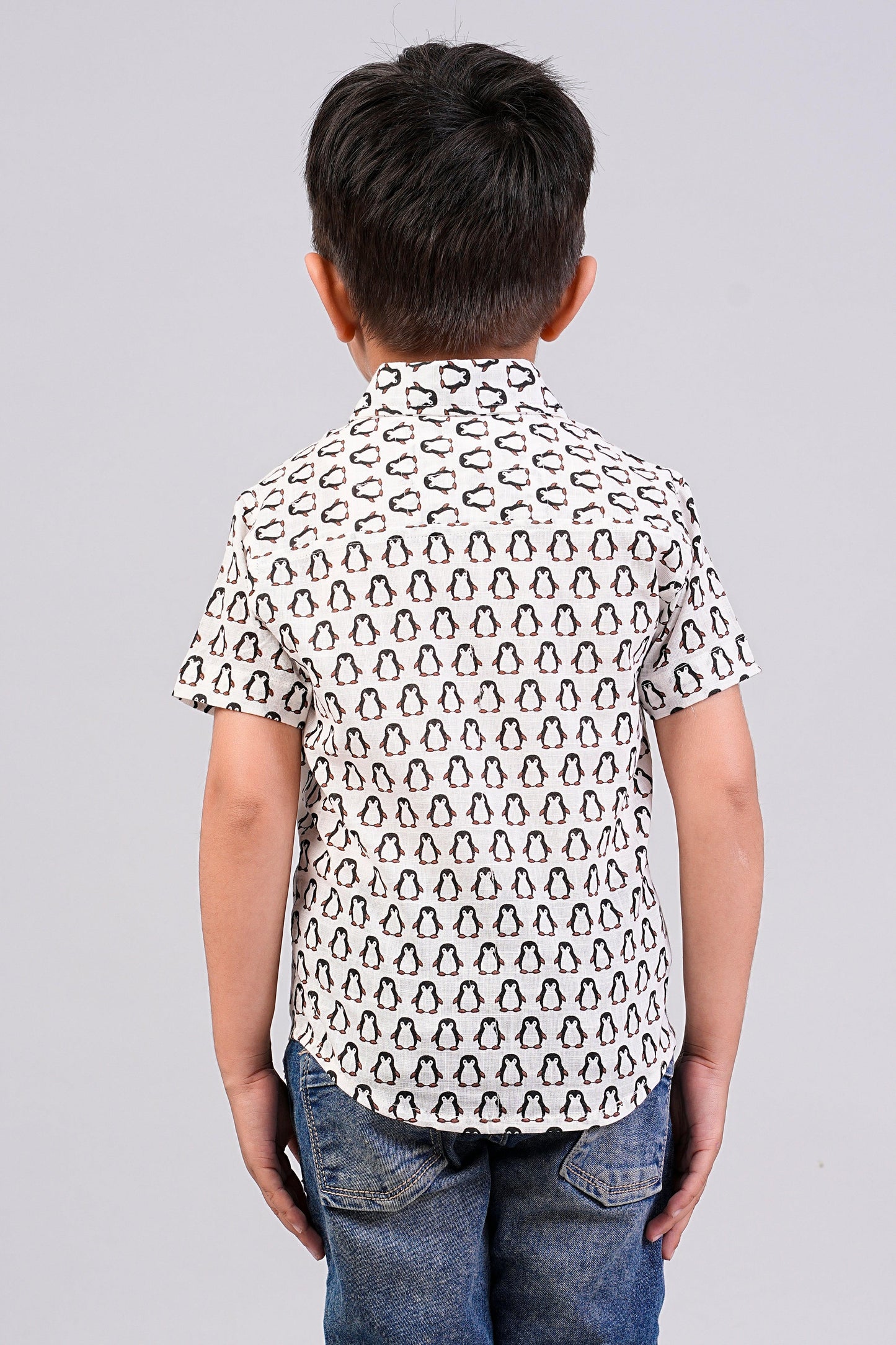 Boy's Black Penguin Printed Half-Sleeves Shirts