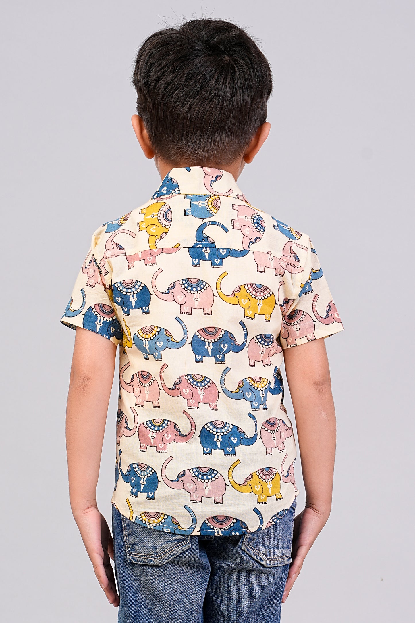 Boy's Elephant Printed Half-Sleeves Shirts