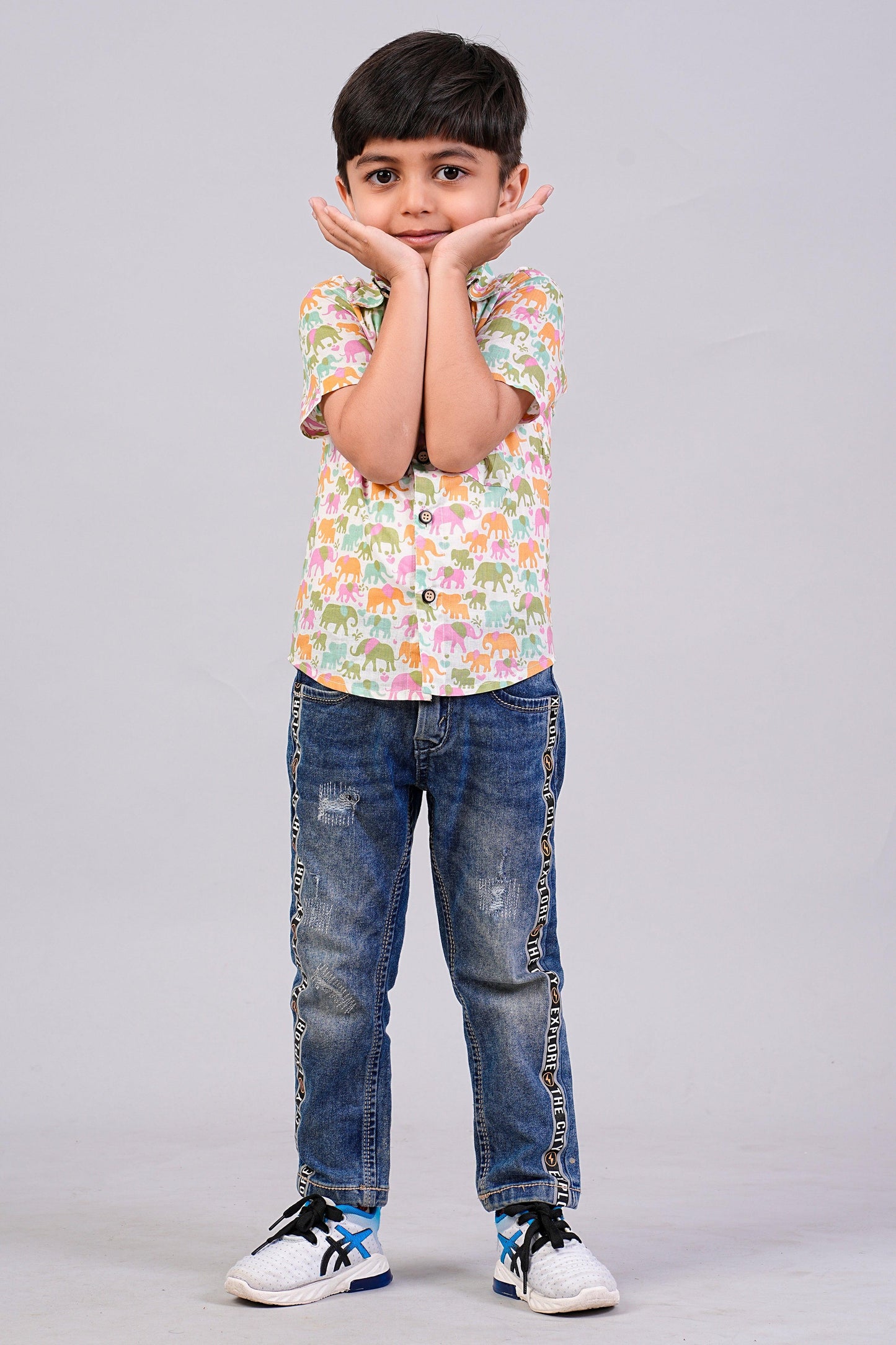 Boy's Elephant Printed Half-Sleeves Shirts