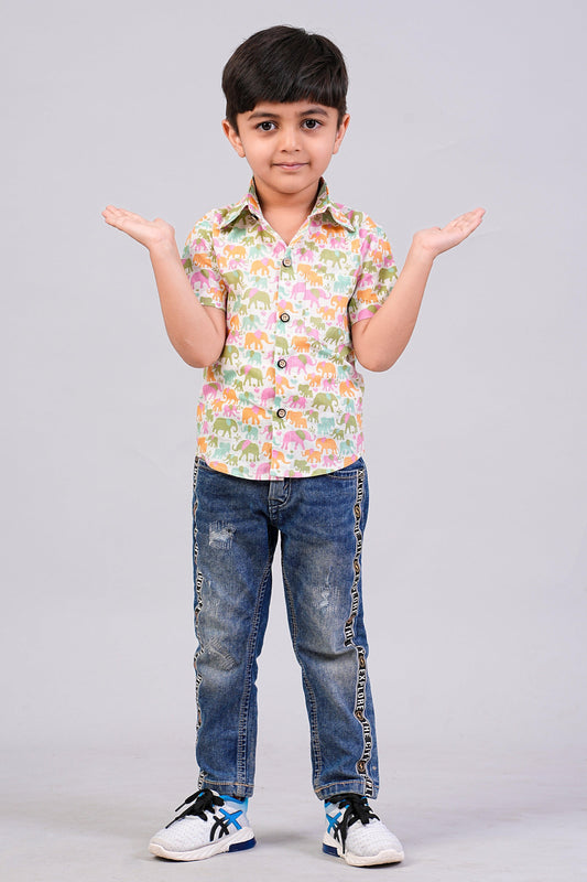 Boy's Elephant Printed Half-Sleeves Shirts