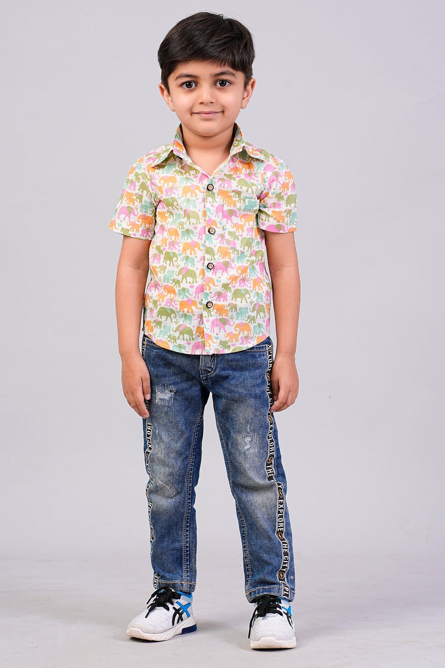Boy's Elephant Printed Half-Sleeves Shirts