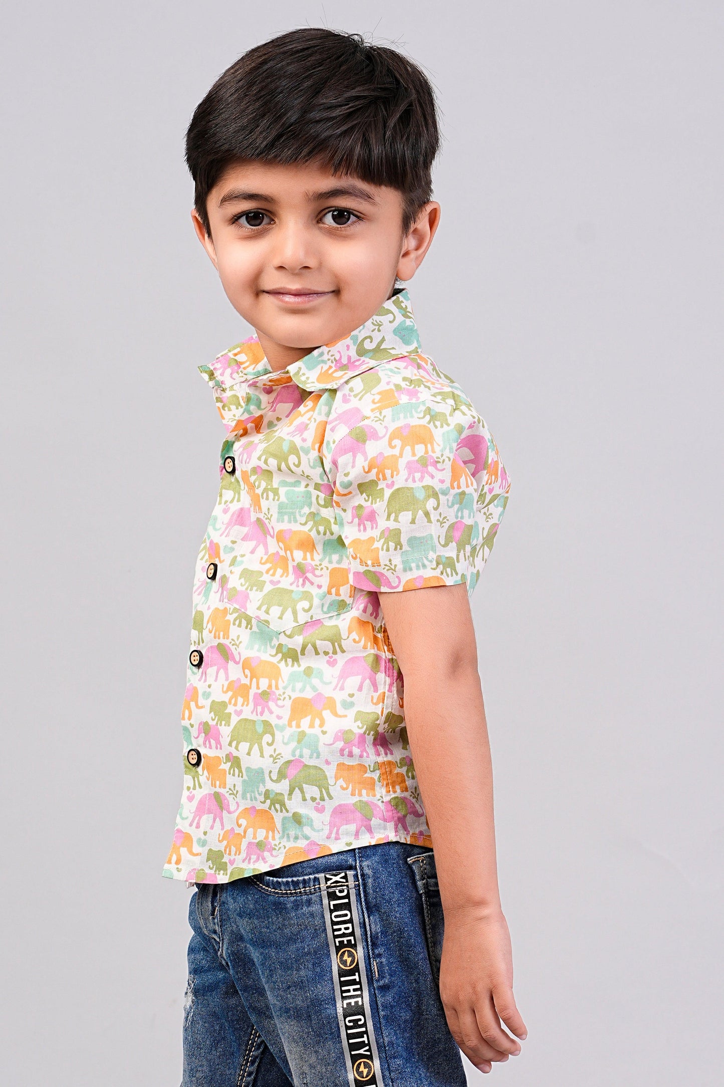 Boy's Elephant Printed Half-Sleeves Shirts