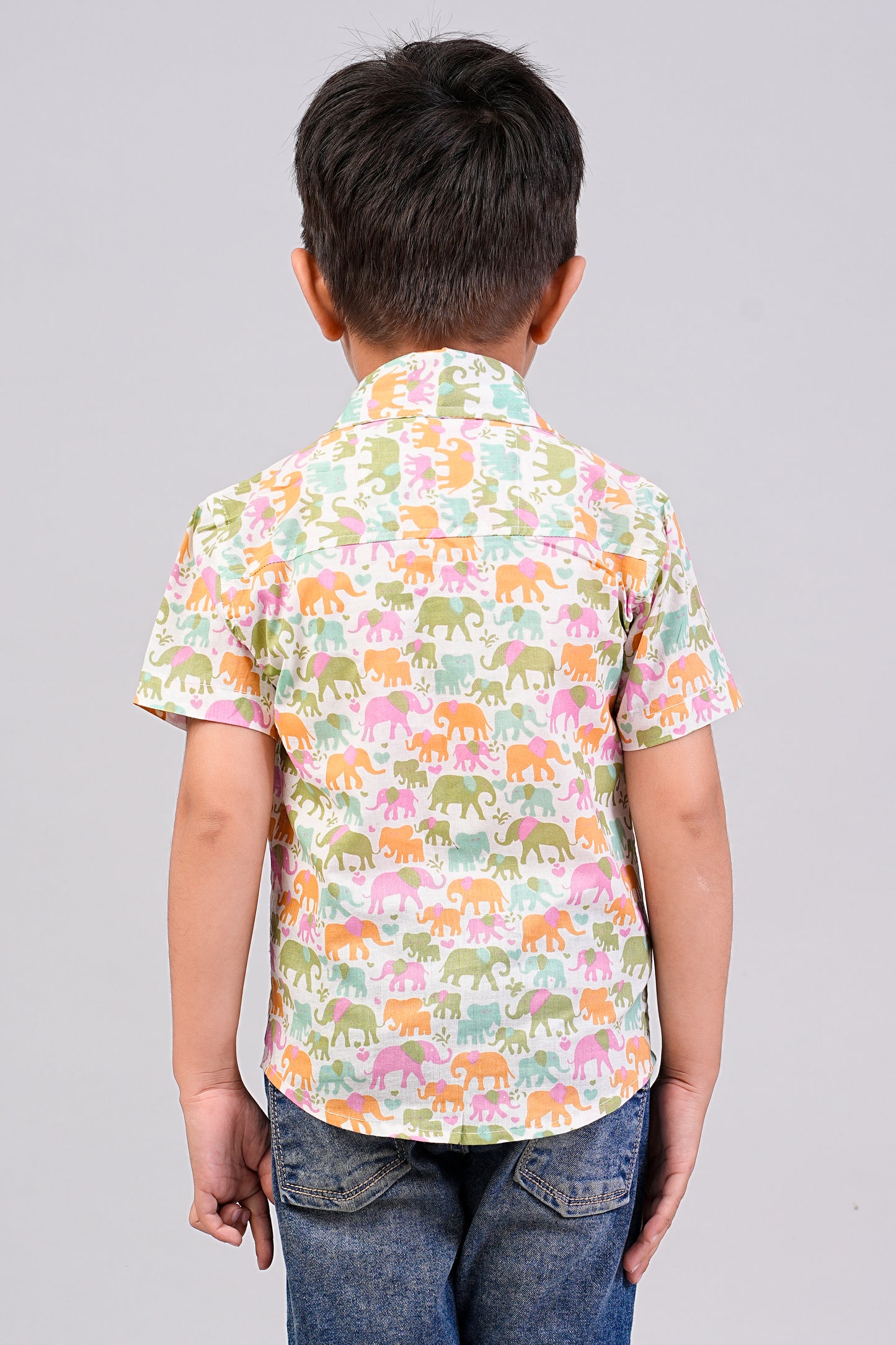 Boy's Elephant Printed Half-Sleeves Shirts