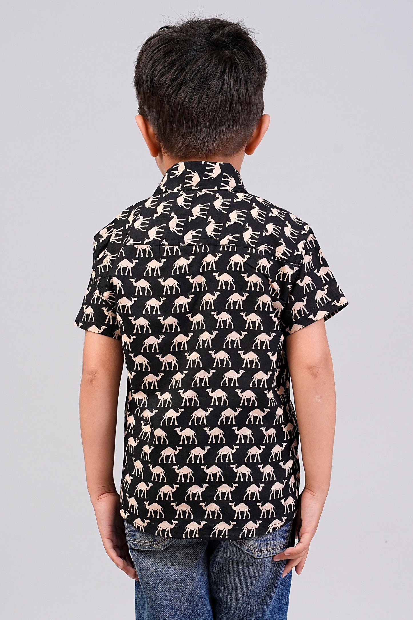 Boy's Black Camel Printed Half-Sleeves Shirts