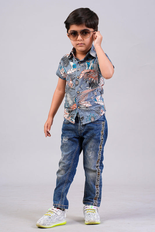 Boy's Jungle Printed Half-Sleeves Shirts