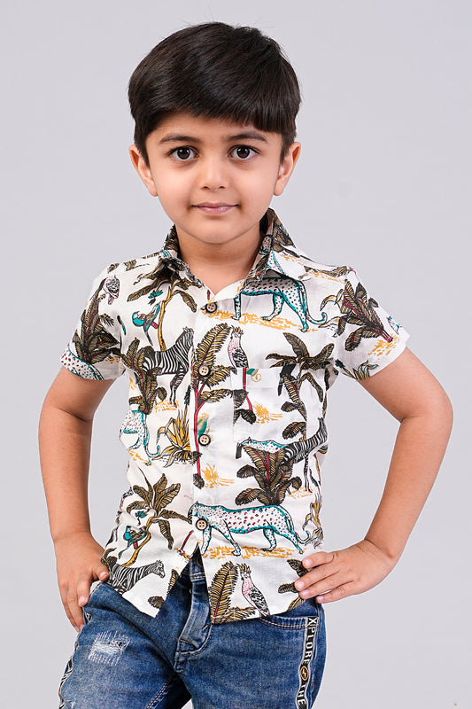 Boy's Ethnic Jungle Printed Half-Sleeves Shirts