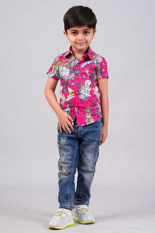 Boy's Jungle Printed Half-Sleeves Shirts