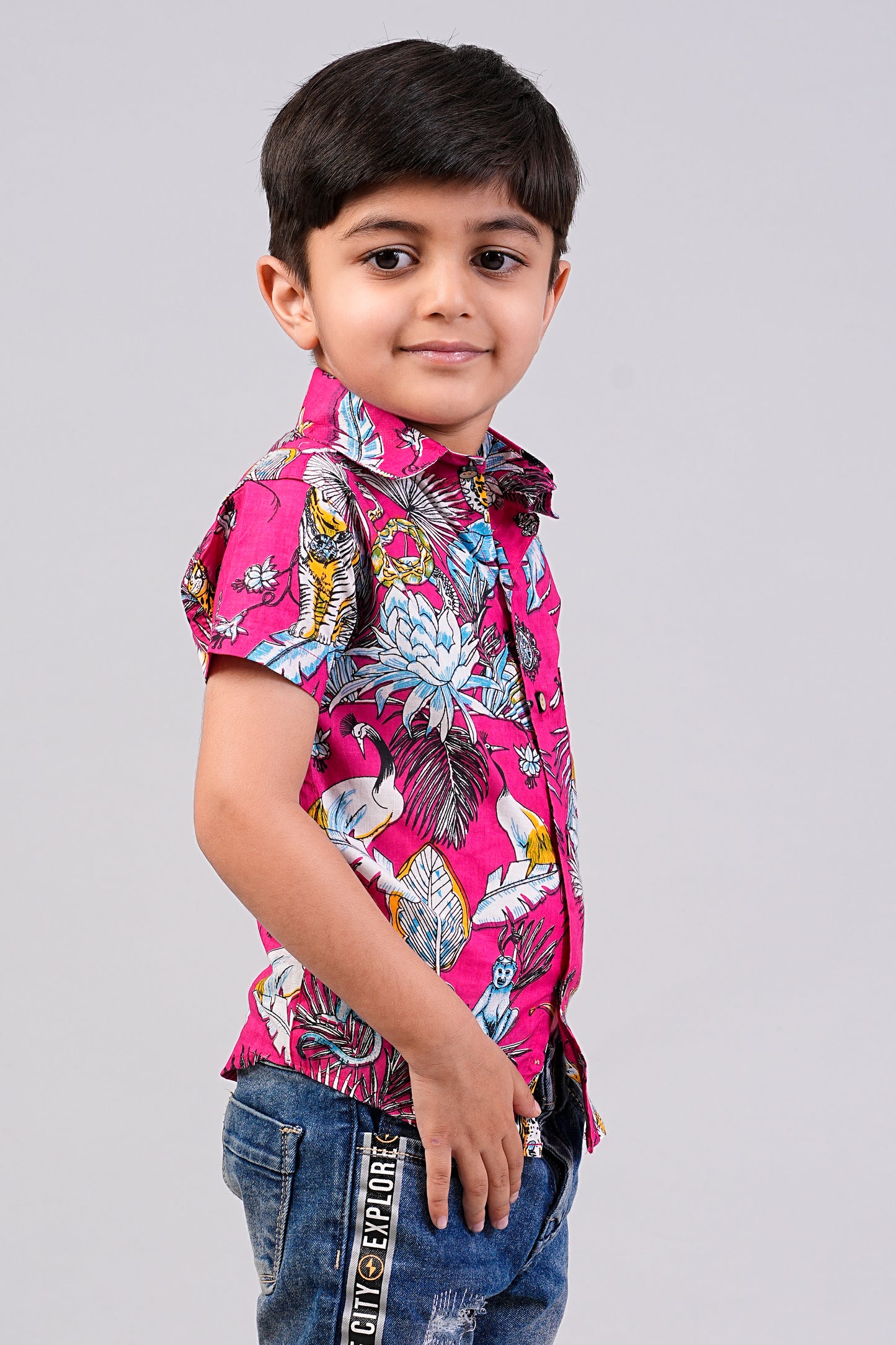 Boy's Jungle Printed Half-Sleeves Shirts