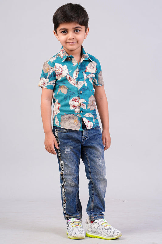 Boy's Floral Printed Half-Sleeves Shirts