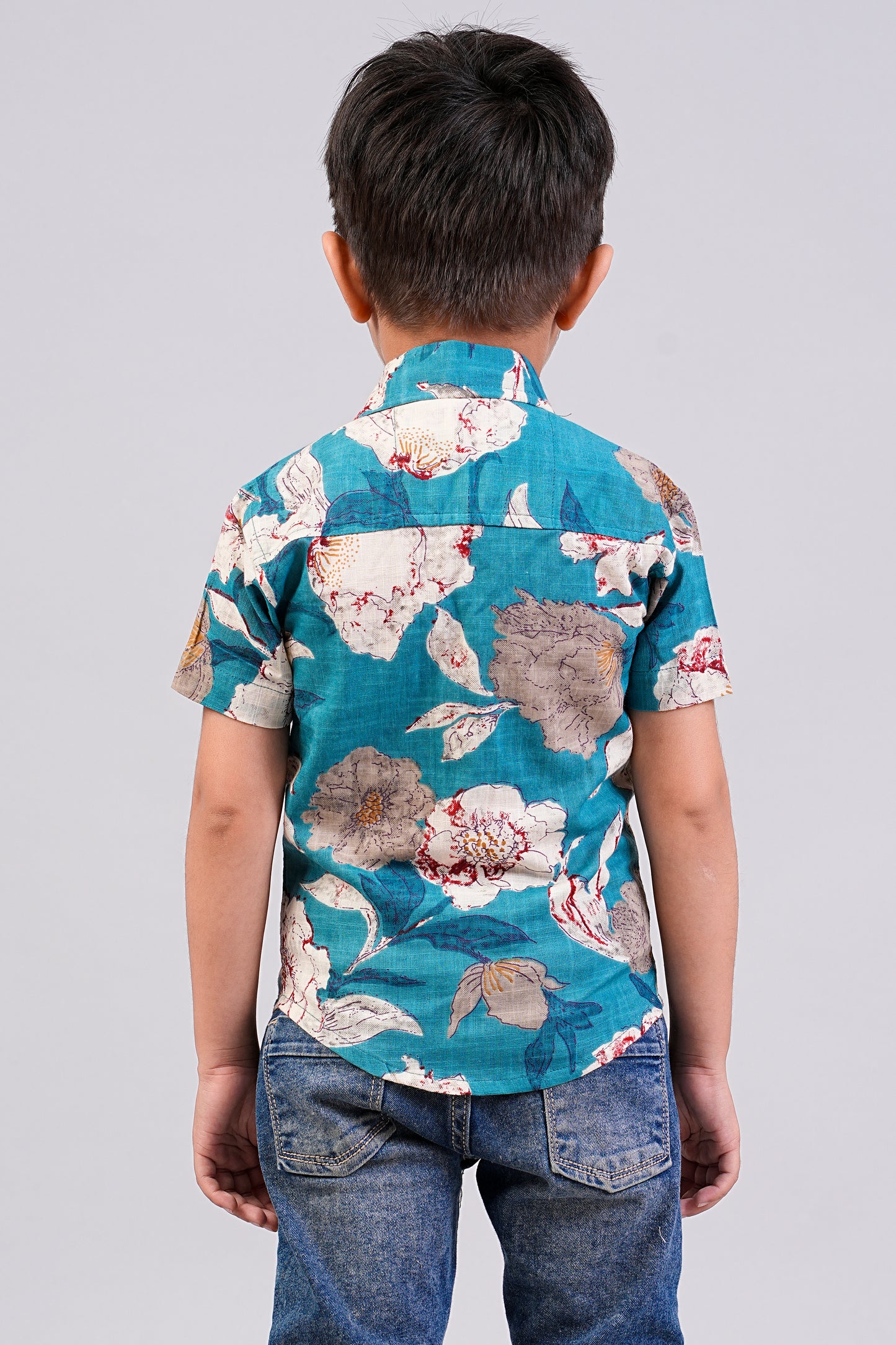 Boy's Floral Printed Half-Sleeves Shirts