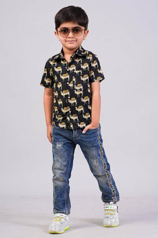 Boy's Camel Printed Half-Sleeves Shirts