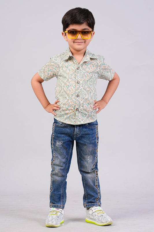 Boy's Ethnic Leaf Printed Half-Sleeves Shirts