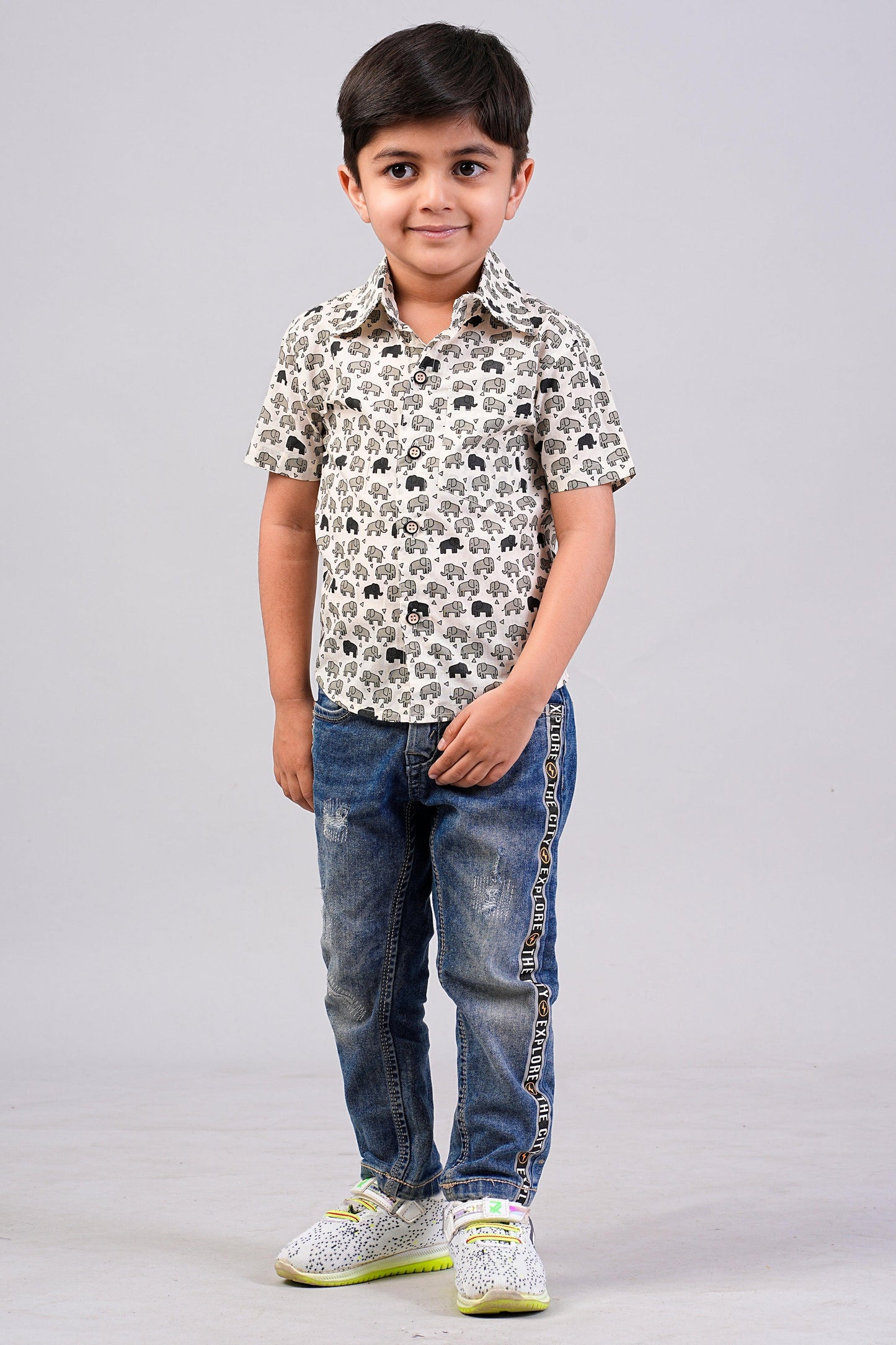 Boy's Camel Printed Half-Sleeves Shirts