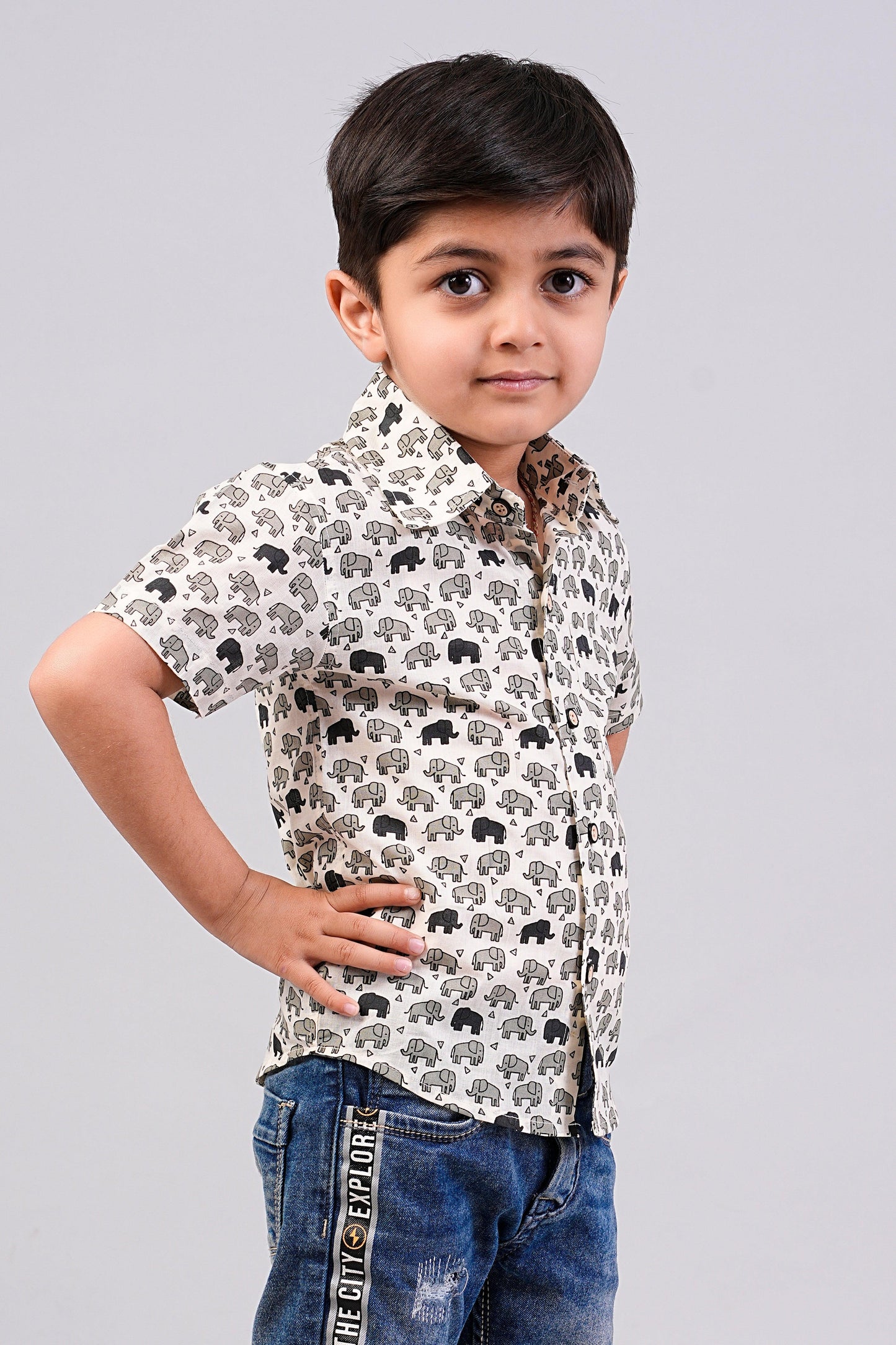 Boy's Camel Printed Half-Sleeves Shirts