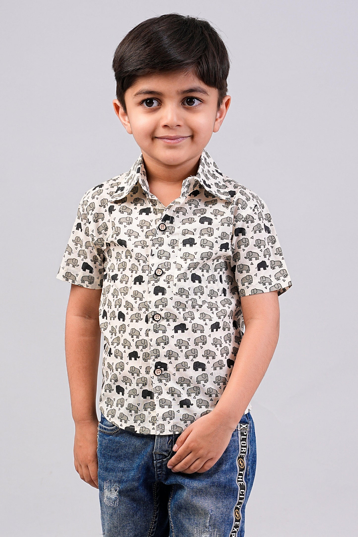 Boy's Camel Printed Half-Sleeves Shirts